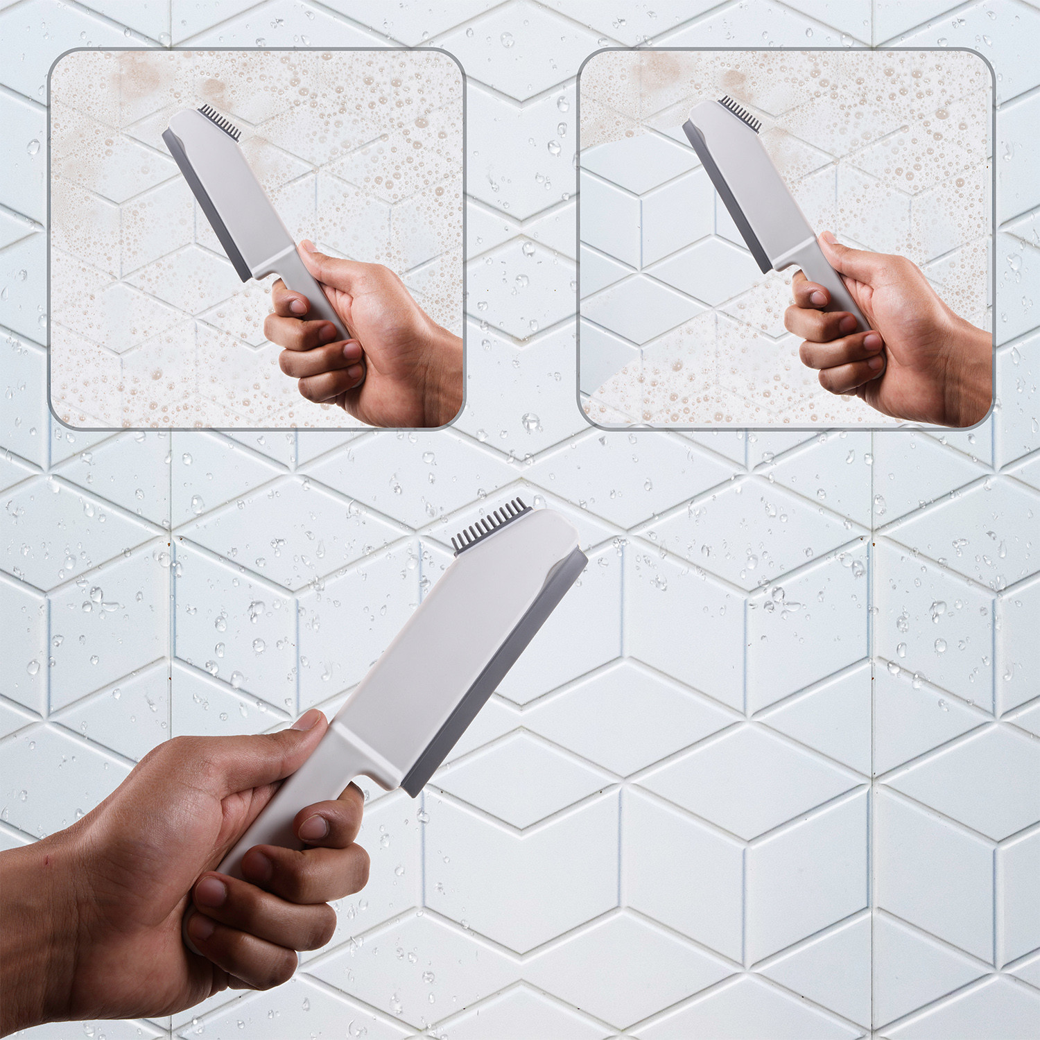 Kuber Industries Cleaning Brush | Plastic 3 In 1 Mesh Cleaning Brush | Scraper Brush | Washbasin Cleaning Brush | Knife Shape Wiper For Glass Cleaning White