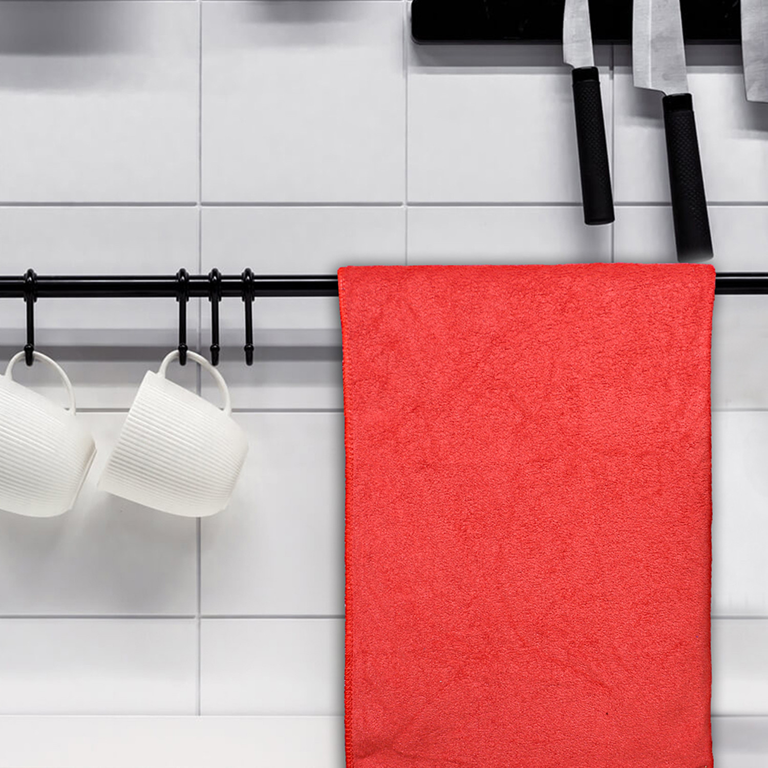 Kuber Industries Cleaning Cloths|Microfiber Highly Absorbent Wash Towels for Kitchen,Car,Window,24 x 16 Inch (Red)