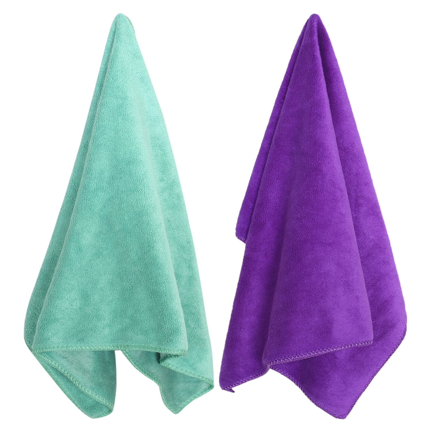 Kuber Industries Cleaning Cloths|Microfiber Highly Absorbent Wash Towels for Kitchen,Car,Window,24 x 16 Inch,Pack of 2 (Green & Purple)