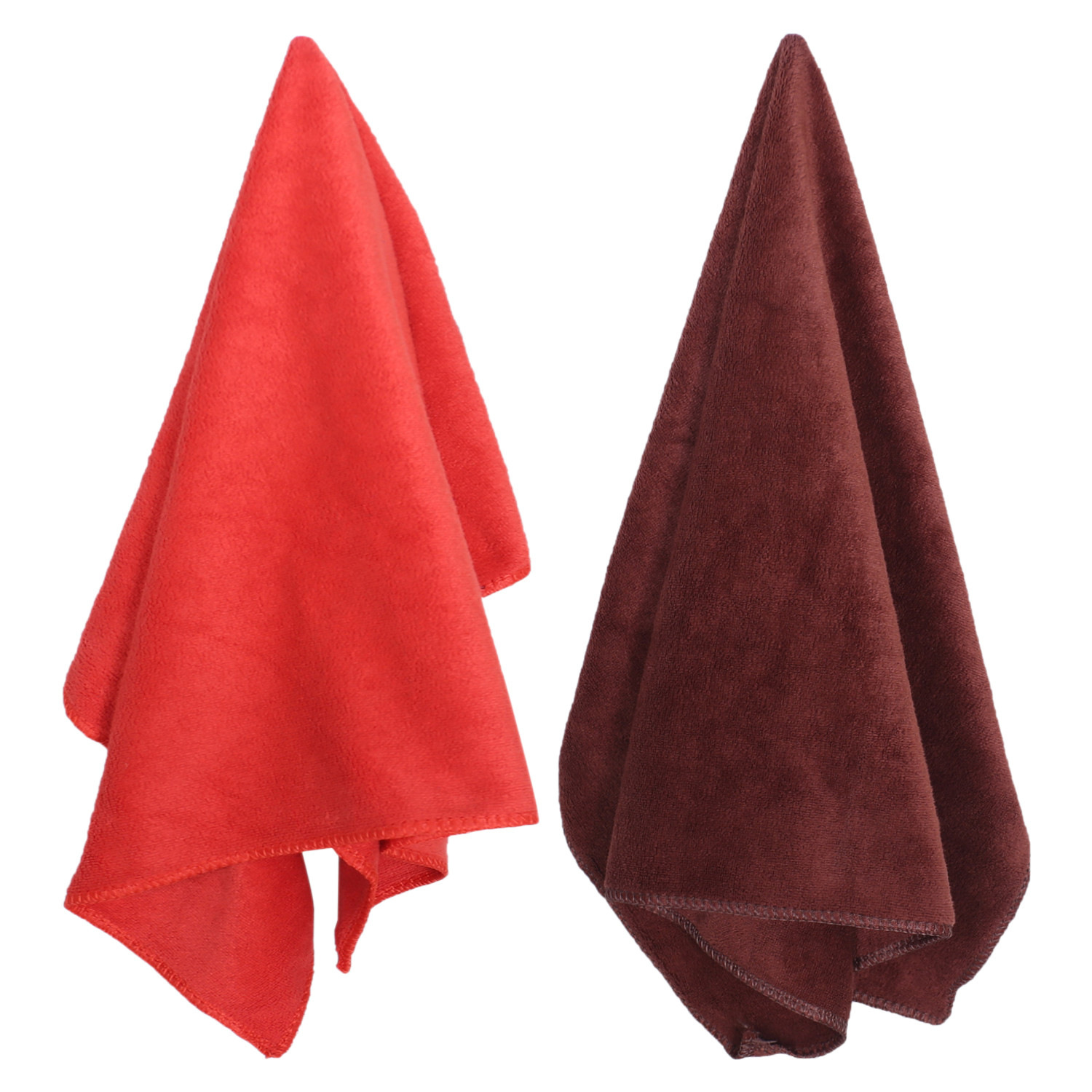 Kuber Industries Cleaning Cloths|Microfiber Highly Absorbent Wash Towels for Kitchen,Car,Window,24 x 16 Inch,Pack of 2 (Red & Brown)