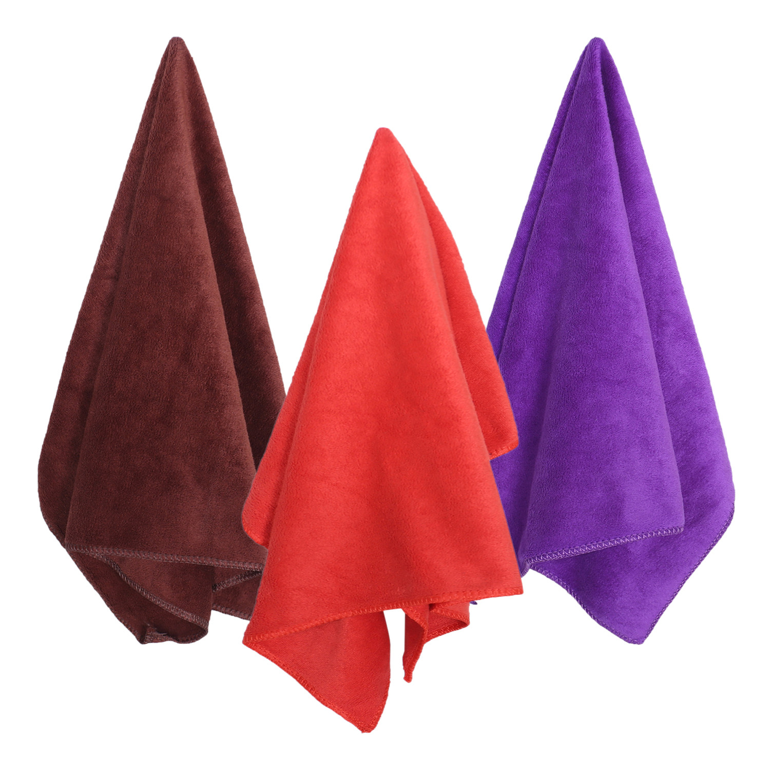 Kuber Industries Cleaning Cloths|Microfiber Highly Absorbent Wash Towels for Kitchen,Car,Window,24 x 16 Inch,Pack of 3 (Red,Purple & Brown)