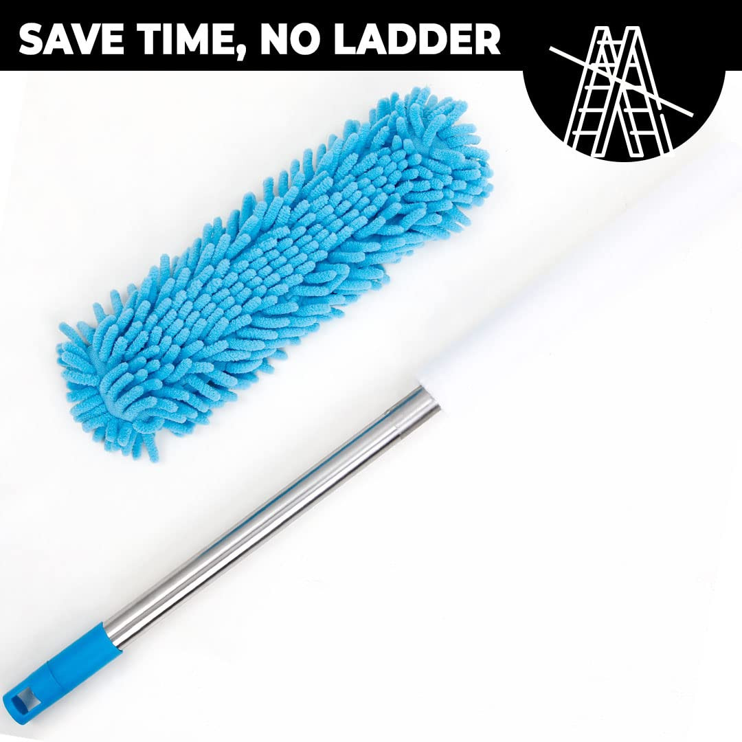 Kuber Industries Cleaning Duster for Ceiling Fan with Long Rod | Washable & Reusable | Dusting Brush for Home Cleaning | Dust Cleaner | Microfiber Duster for Home Cleaning | 64cm Long (Blue)