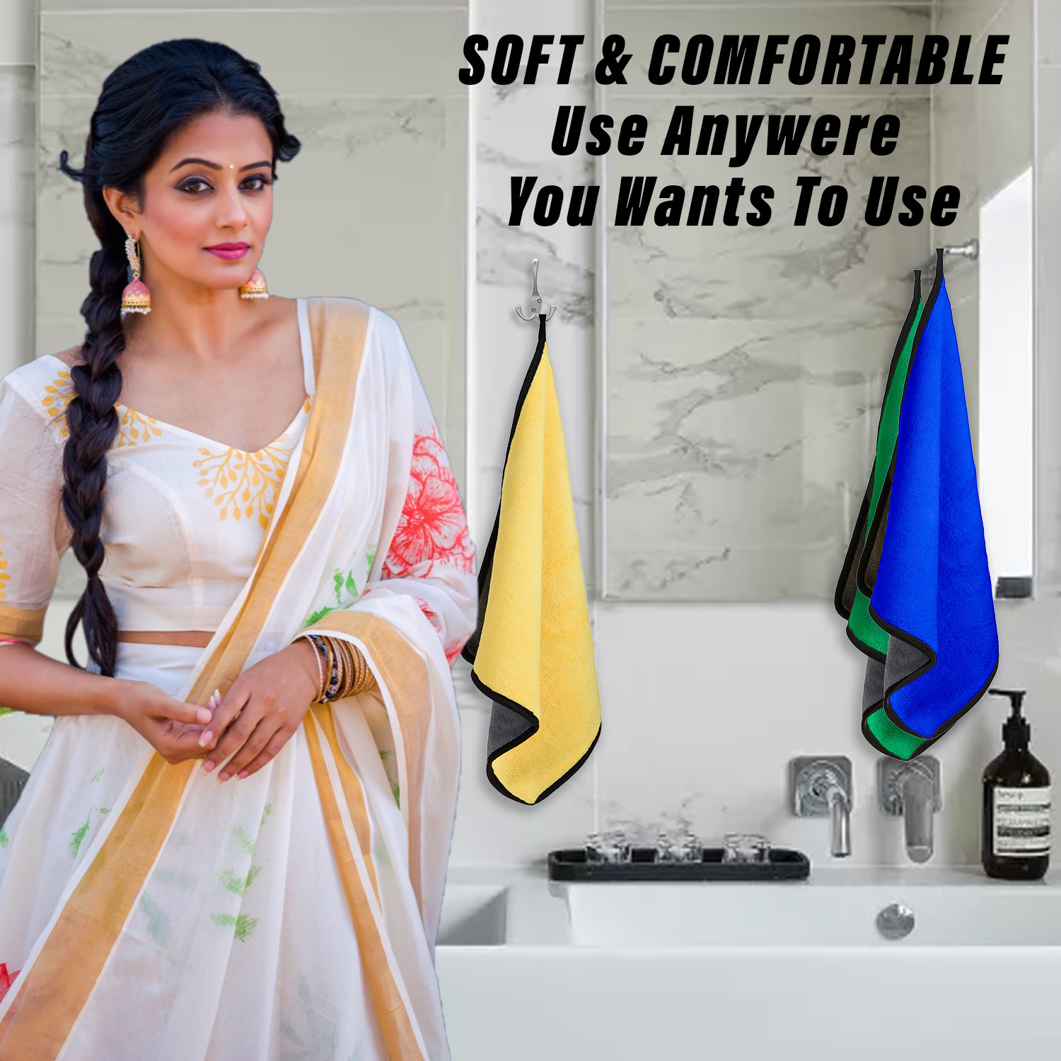 Kuber Industries Cleaning Towel  Reusable Cleaning Cloths for Kitchen  Duster Towel for Home Cleaning  400 GSM Cleaning Cloth Towel with Hanging Loop  40x60  Yellow