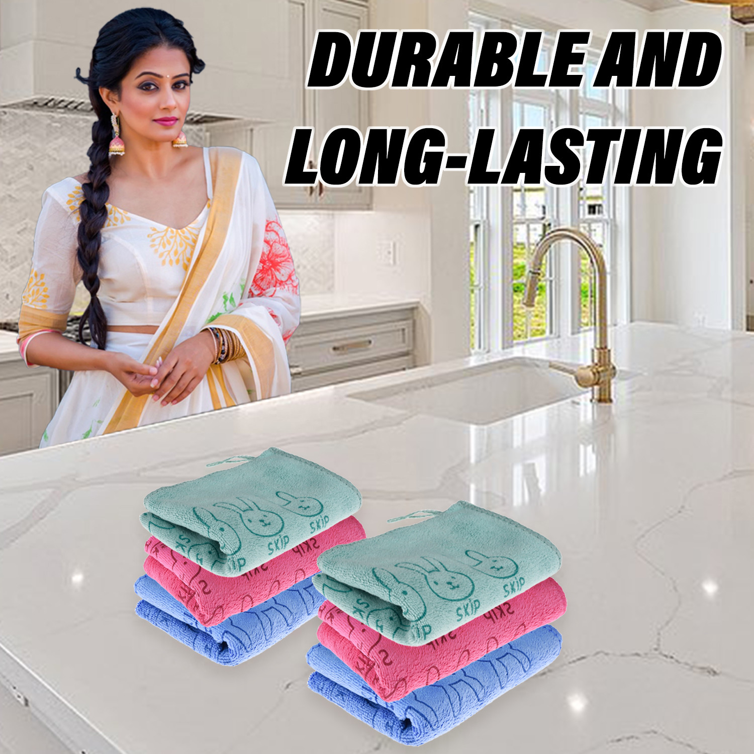 Kuber Industries Cleaning Towel | Reusable Cleaning Towel for Baby | Duster Towel for Home Cleaning | Skip Cleaning Cloth Towel with Hanging Loop | 30x40 | Pack of 2 | Blue