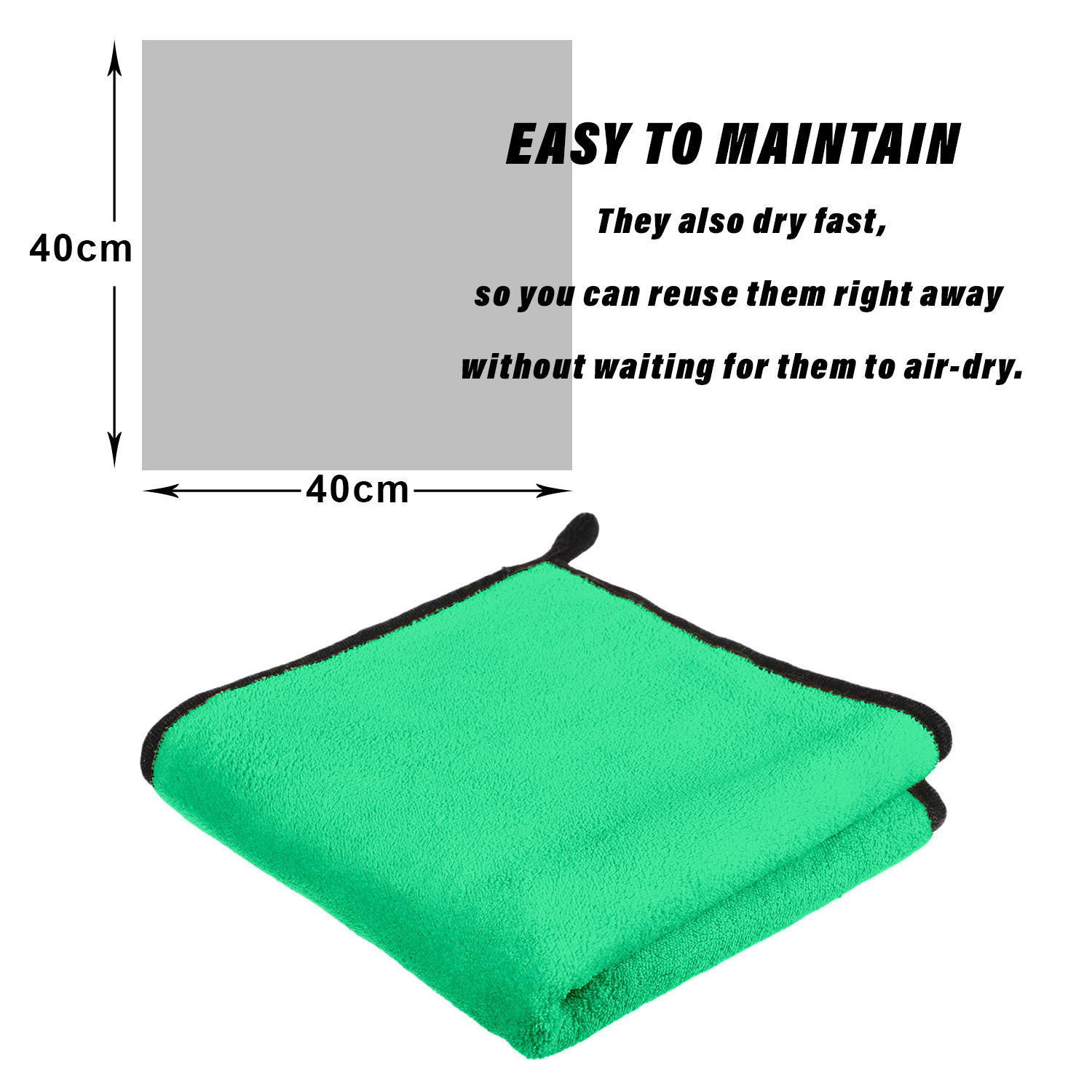 Kuber Industries Cleaning Towel|Microfiber Reusable Cloths|Highly Absorbent Washable Towel for Kitchen With Hanging Loop|Car|Window|40x40 Cm|Green
