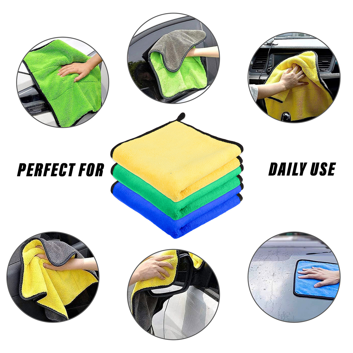 Kuber Industries Cleaning Towel|Microfiber Reusable Cloths|Highly Absorbent Washable Towel for Kitchen With Hanging Loop|Car|Window|40x40 Cm|Green
