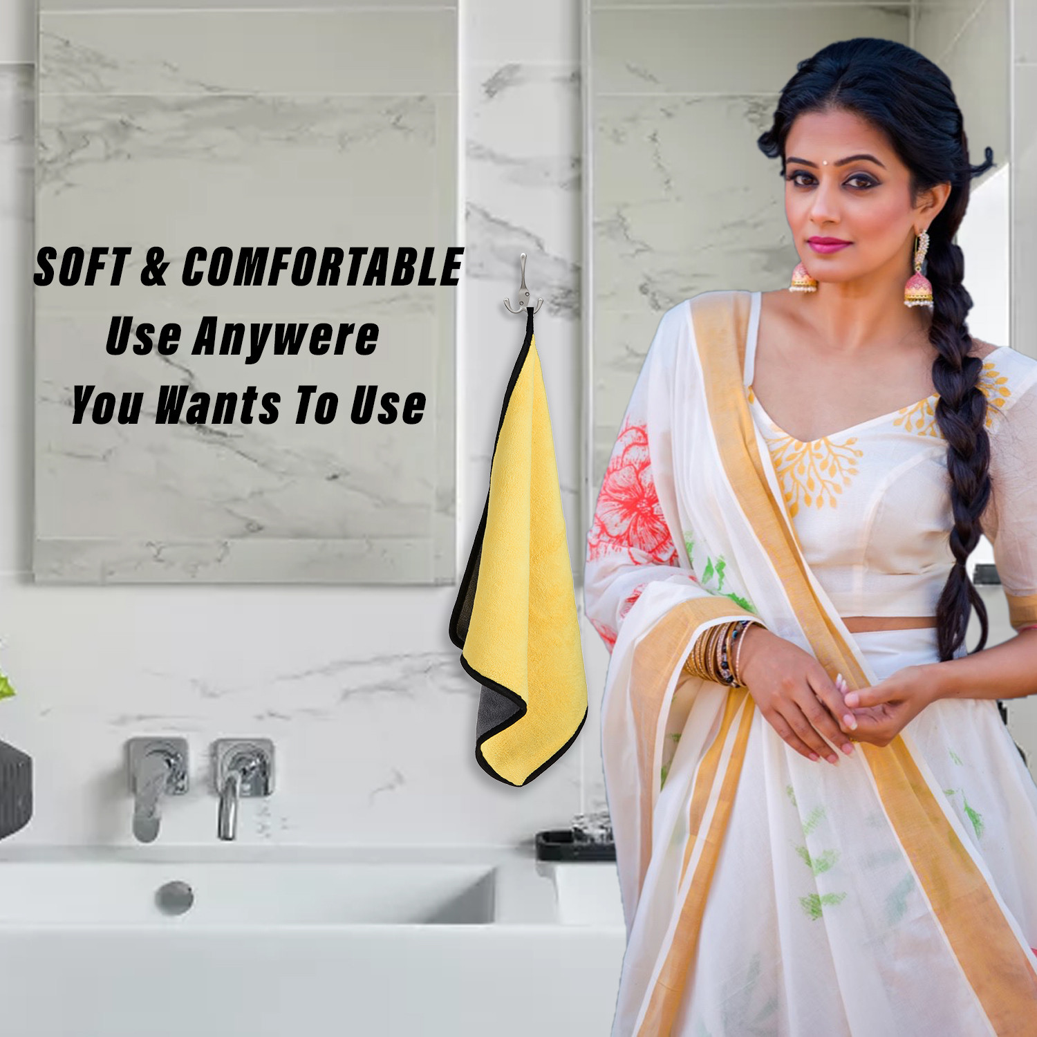 Kuber Industries Cleaning Towel|Microfiber Reusable Cloths|Highly Absorbent Washable Towel for Kitchen With Hanging Loop|Car|Window|40x40 Cm|Yellow