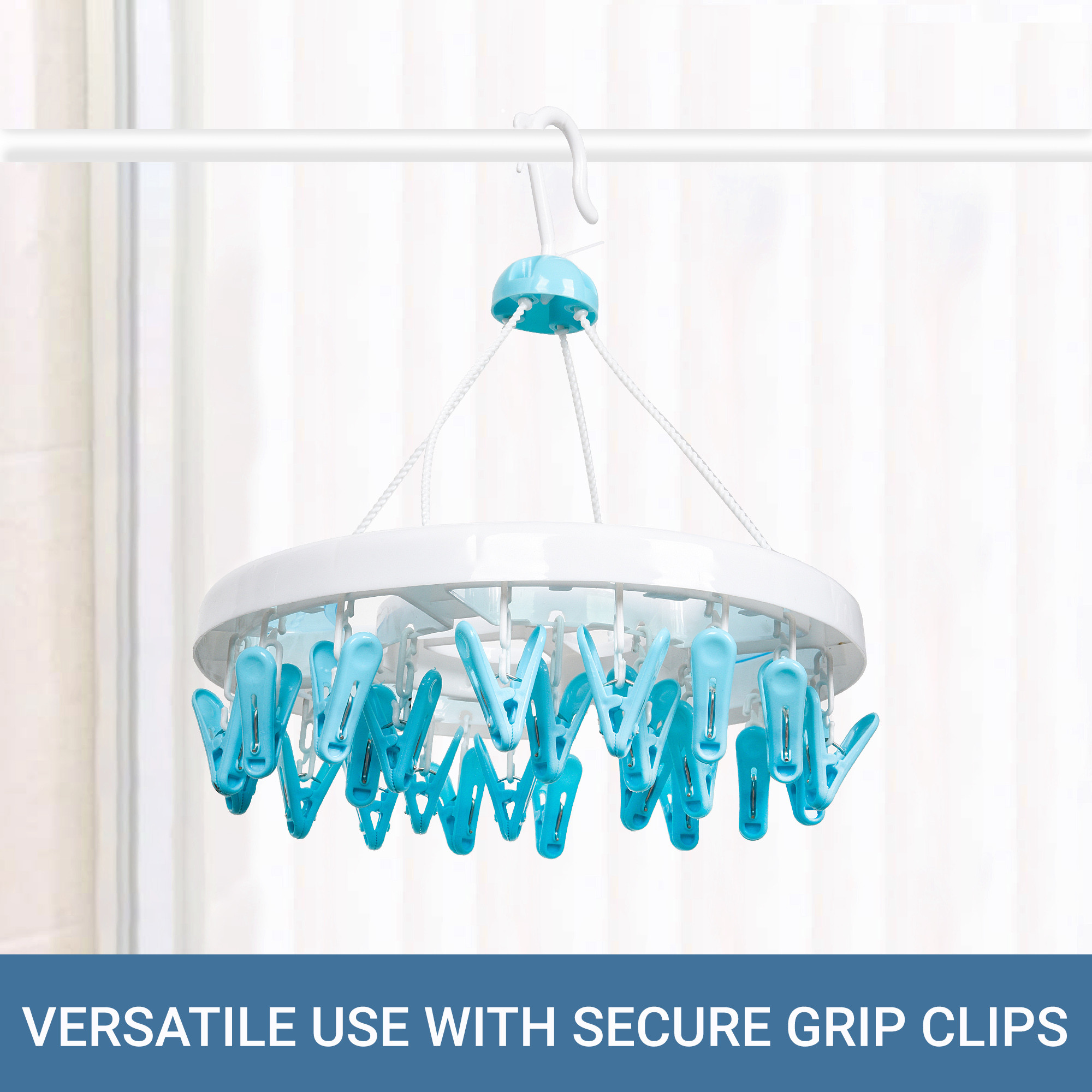 Kuber Industries Cloth Drying Hanger  24 Clips Cloth Hanger  Cloth Drying Stand  Baby Cloth Drying Pegs  Clothes Hanger Pegs  Round Cloth Drying Clips  Transparent Blue