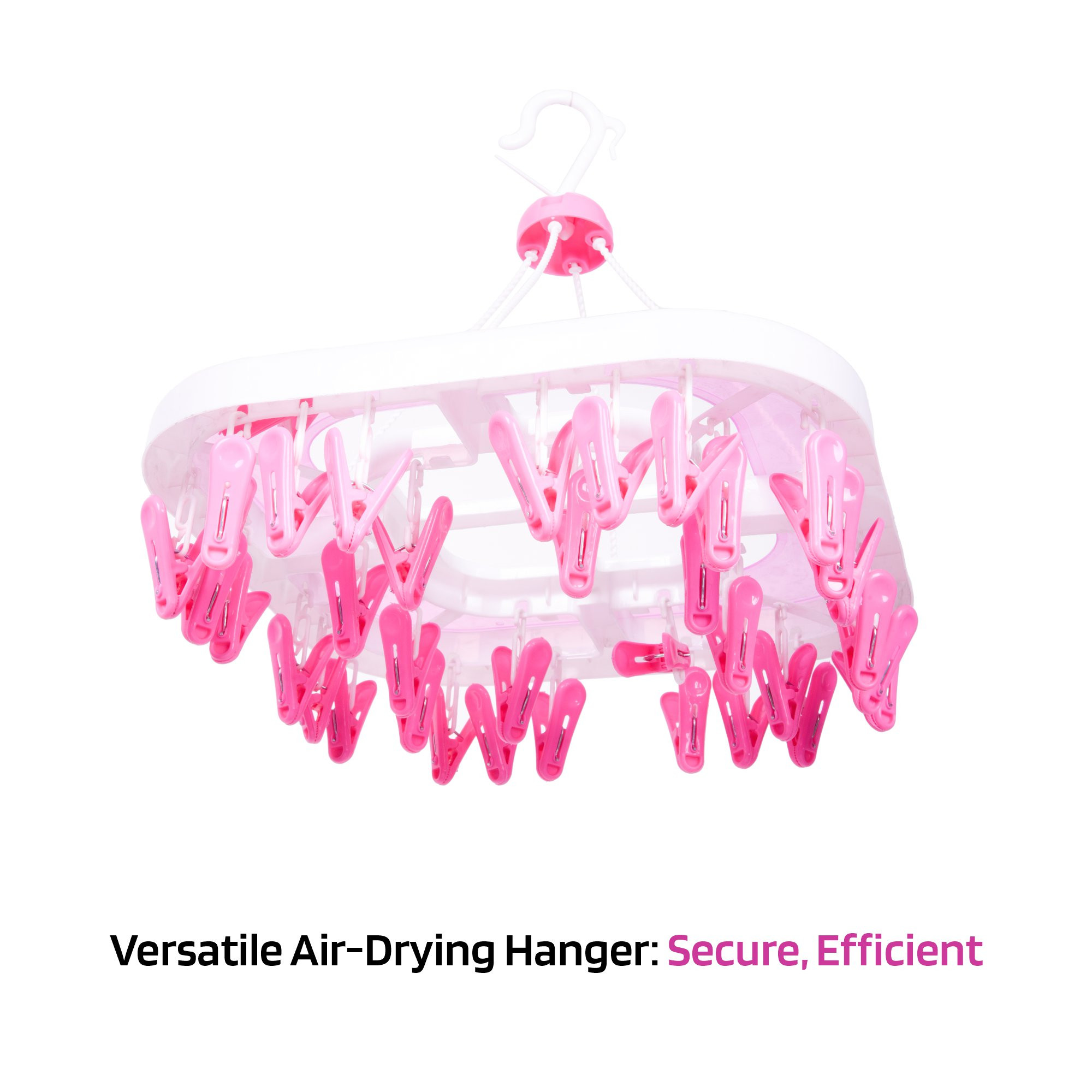 Kuber Industries Cloth Drying Hanger  36 Clips Cloth Hanger  Cloth Drying Stand  Baby Cloth Drying Pegs  Clothes Hanger Pegs  Square Cloth Drying Clips  Transparent Pink