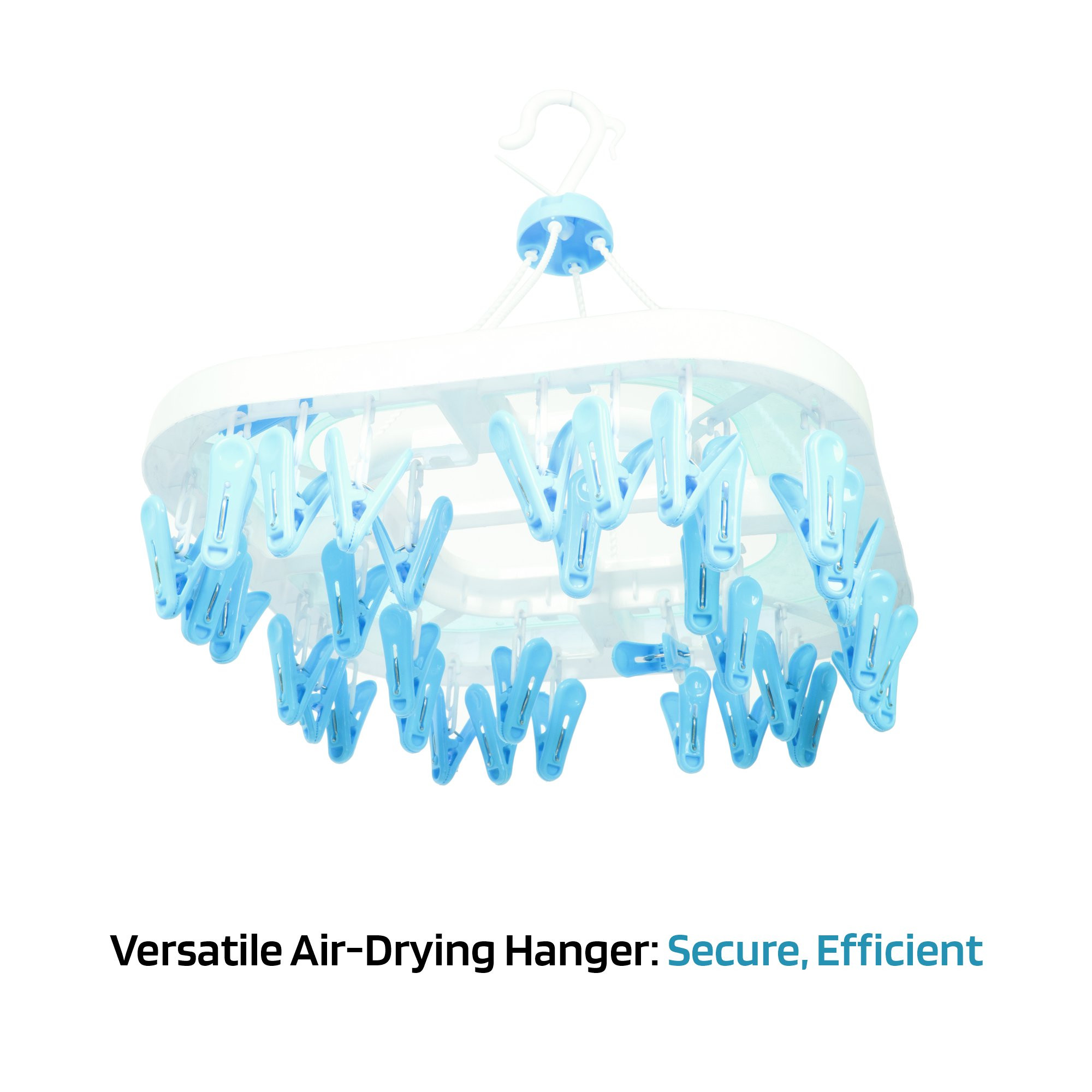 Kuber Industries Cloth Drying Hanger  36 Clips Cloth Hanger  Cloth Drying Stand  Baby Cloth Drying Pegs  Clothes Hanger Pegs  Square Cloth Drying Clips  Transparent Blue