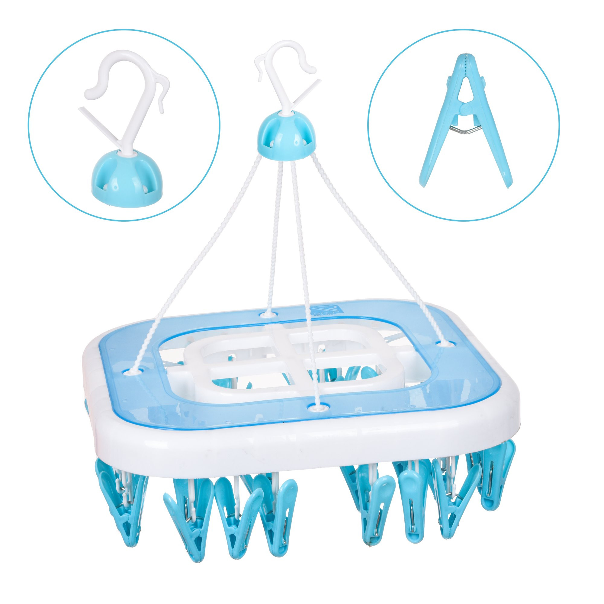 Kuber Industries Cloth Drying Hanger  36 Clips Cloth Hanger  Cloth Drying Stand  Baby Cloth Drying Pegs  Clothes Hanger Pegs  Square Cloth Drying Clips  Transparent Blue