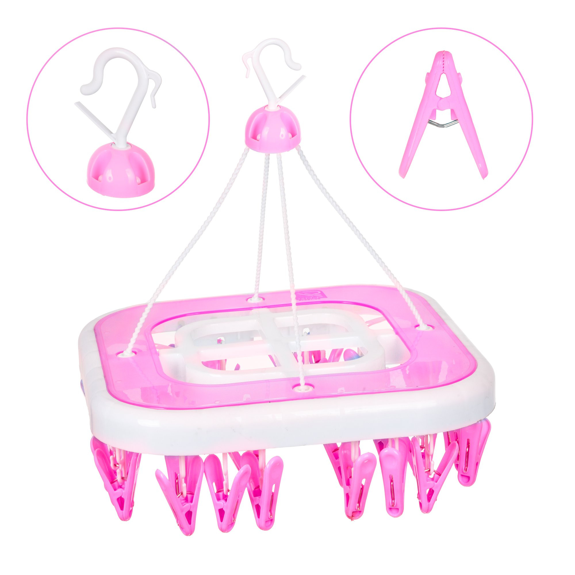 Kuber Industries Cloth Drying Hanger  36 Clips Cloth Hanger  Cloth Drying Stand  Baby Cloth Drying Pegs  Clothes Hanger Pegs  Square Cloth Drying Clips  Transparent Pink