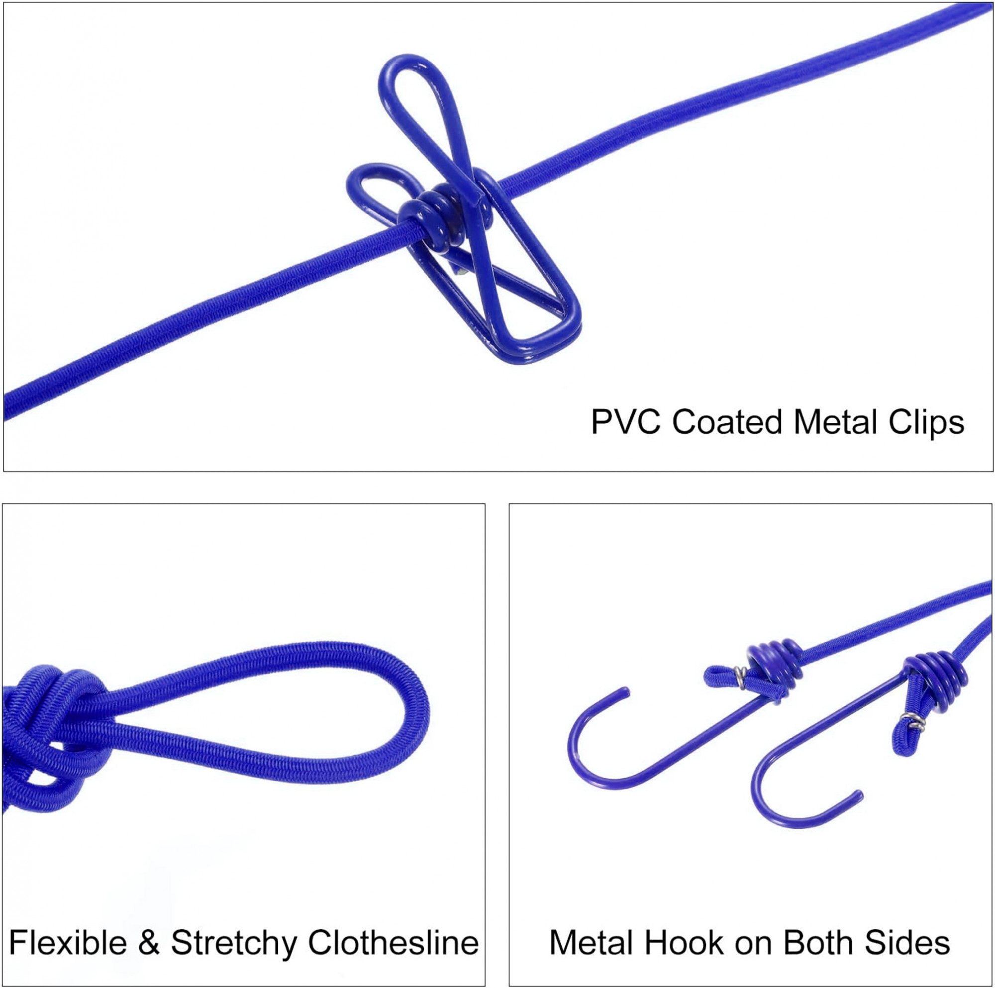 Kuber Industries Cloth Drying Rope | Cloth Line Rope | Portable Drying Rope with 12 Clips and 2 Hooks | Drying Rope for Balcony-Garden-Terrace-Backyard-Travel-Camping | 1.8 MTR | Multicolor