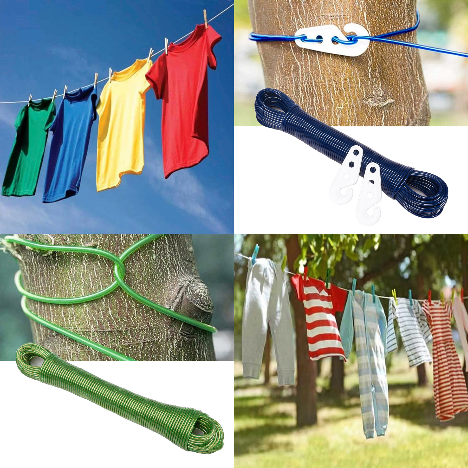 Kuber Industries Cloth Drying Rope  PVC Coated Laundry Line Rope  Laundry Clothesline  Cloth Drying Wire Rope with 2 Hooks  Clothes Drying Line  20 MTR  Multicolor