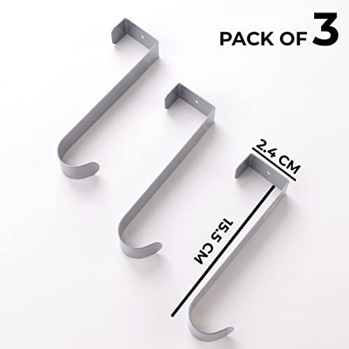 Kuber Industries Cloth Hanger|Wall Mounted Towel Hanger|Multipurpose Cloth & Towel Holder|Iron Spray Material|Easy Installation|Interchangeable Over The Door Hook|ZT-3042(S)|Pack of 3|Silver