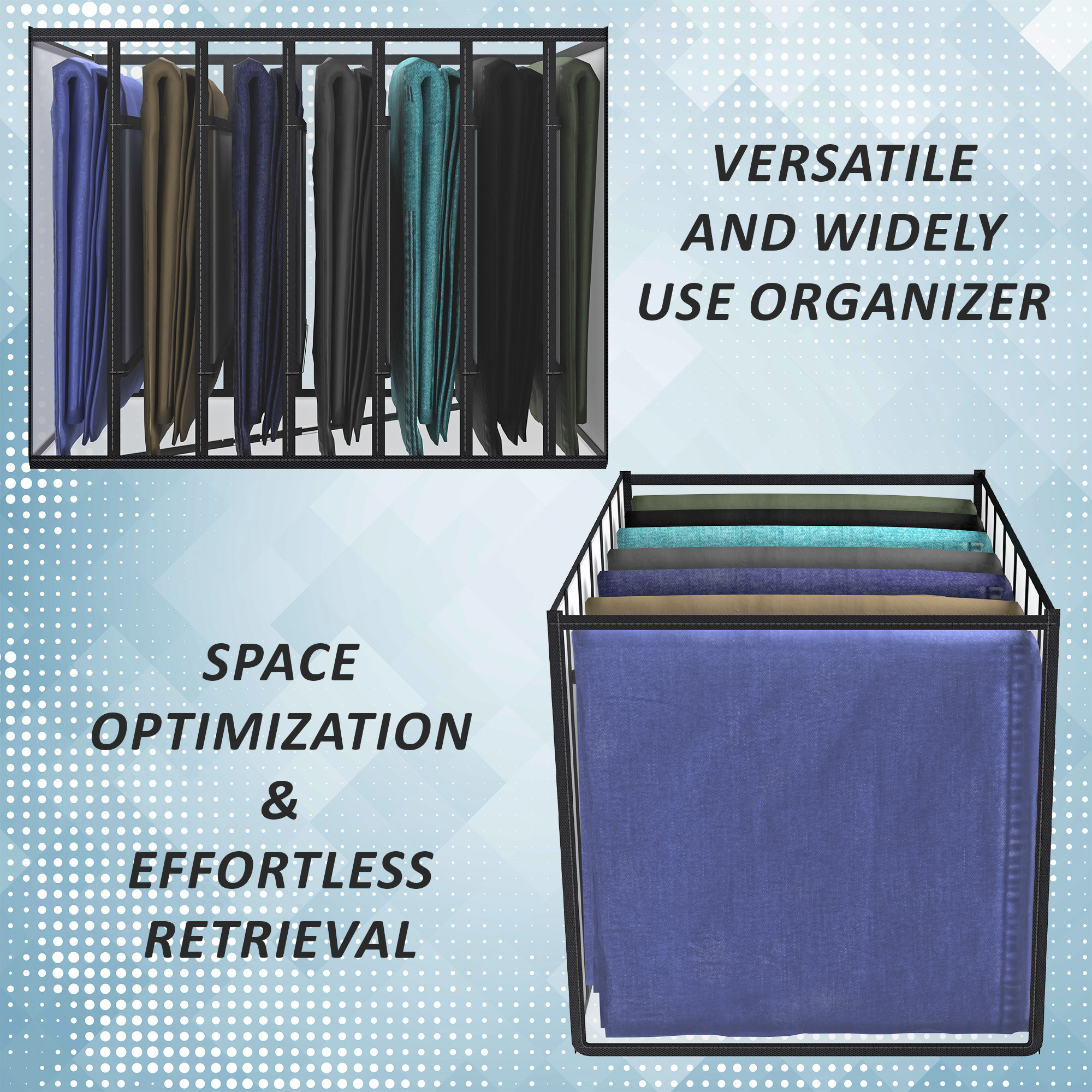 Kuber Industries Cloth Organizer  Wardrobe Organizer  7 Grids Storage Box for Jeans-Trousers-Shirts  PVC Foldable Drawer Organizer  Almirah Organizer  Transparent 40 mm  Black