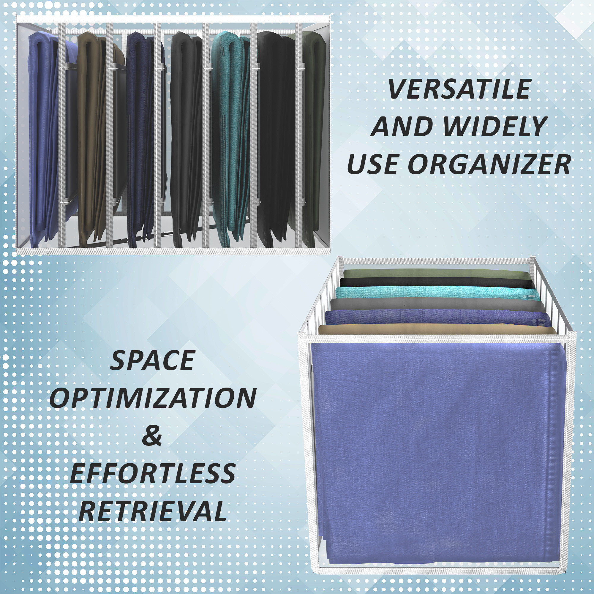 Kuber Industries Cloth Organizer  Wardrobe Organizer  7 Grids Storage Box for Jeans-Trousers-Shirts  PVC Foldable Drawer Organizer  Almirah Organizer  Transparent 40 mm  White