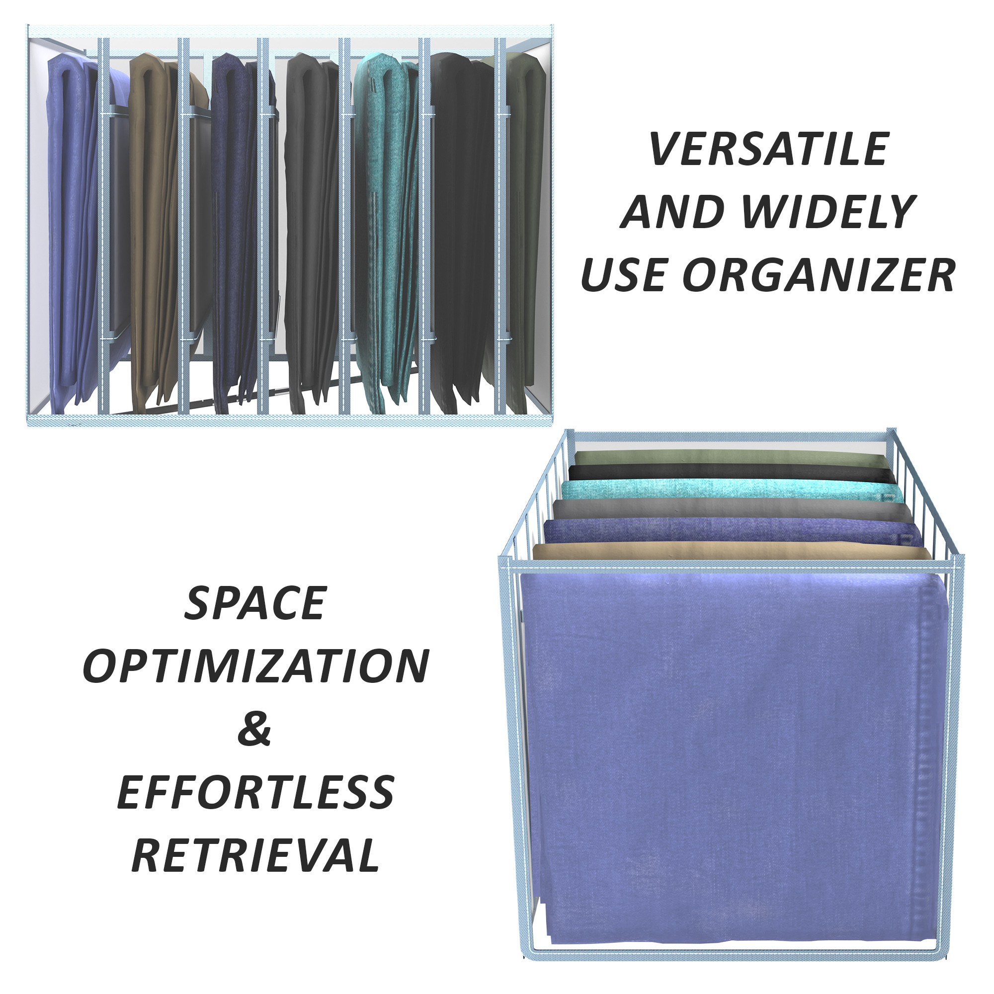 Kuber Industries Cloth Organizer  Wardrobe Organizer  7 Grids Storage Box for Jeans-Trousers-Shirts  PVC Foldable Drawer Organizer  Almirah Organizer  Transparent 40 mm  Gray