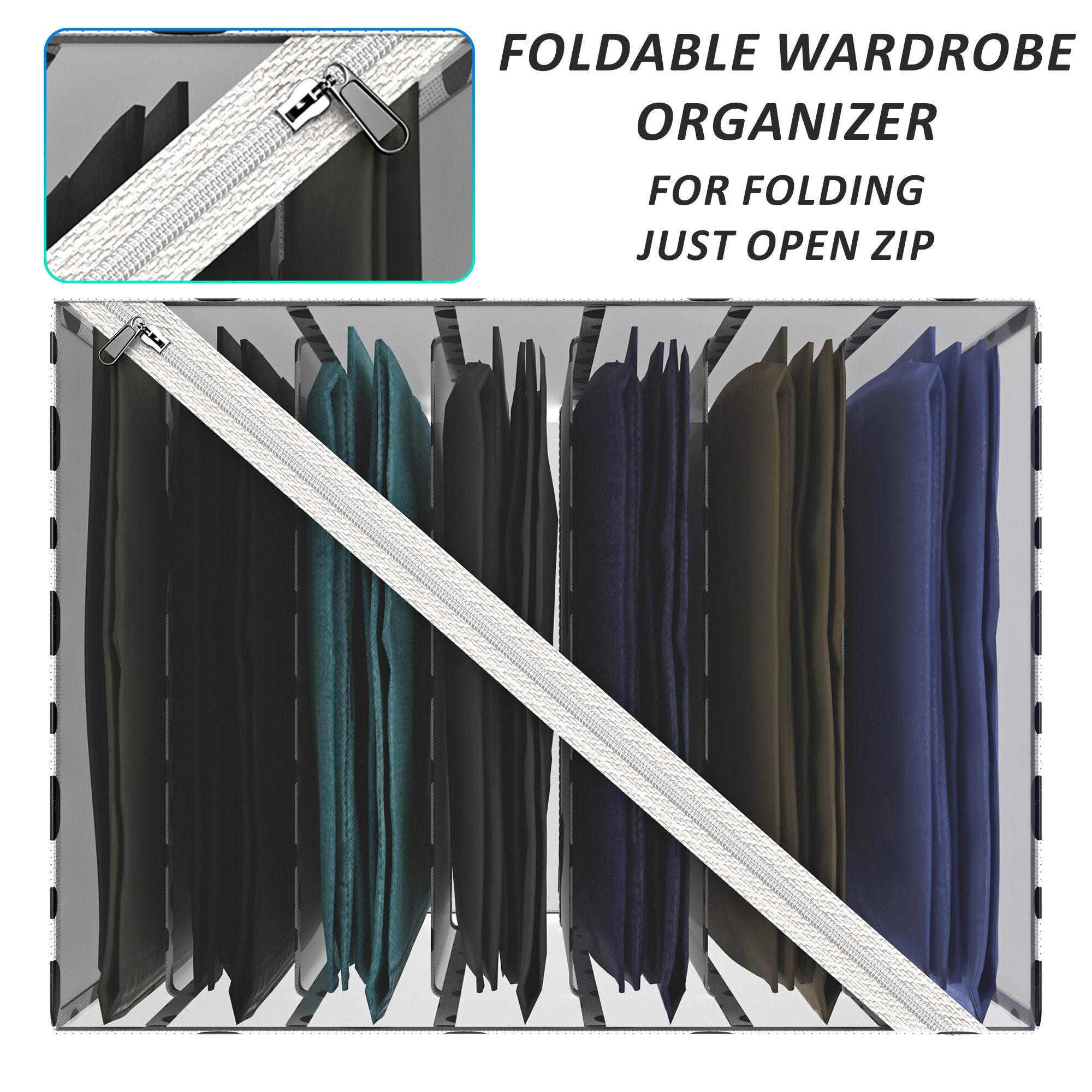 Kuber Industries Cloth Organizer  Wardrobe Organizer  7 Grids Storage Box for Jeans-Trousers-Shirts  PVC Foldable Drawer Organizer  Almirah Organizer  Black Dot 40 mm  White