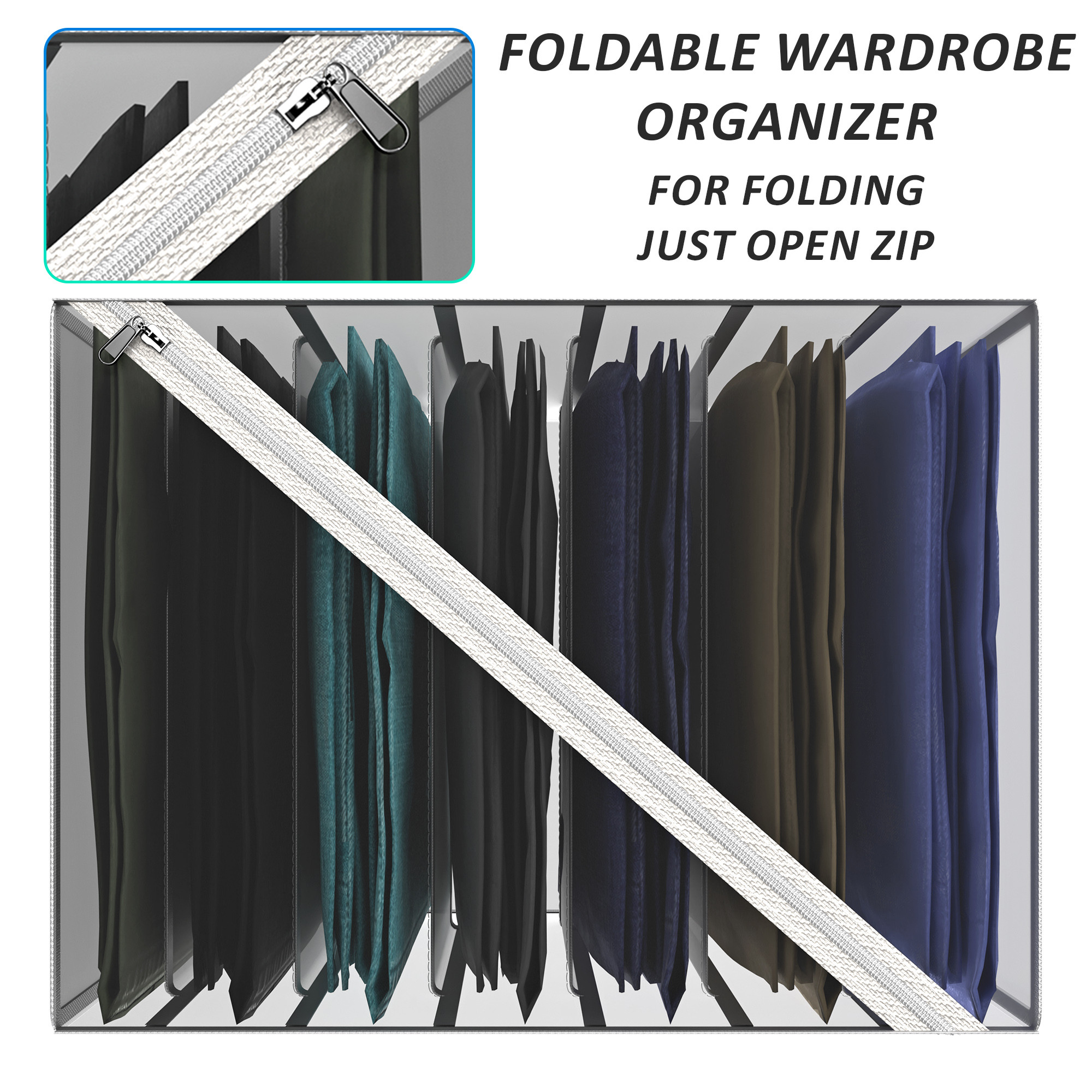 Kuber Industries Cloth Organizer  Wardrobe Organizer  7 Grids Storage Box for Jeans-Trousers-Shirts  PVC Foldable Drawer Organizer  Almirah Organizer  Transparent 40 mm  White