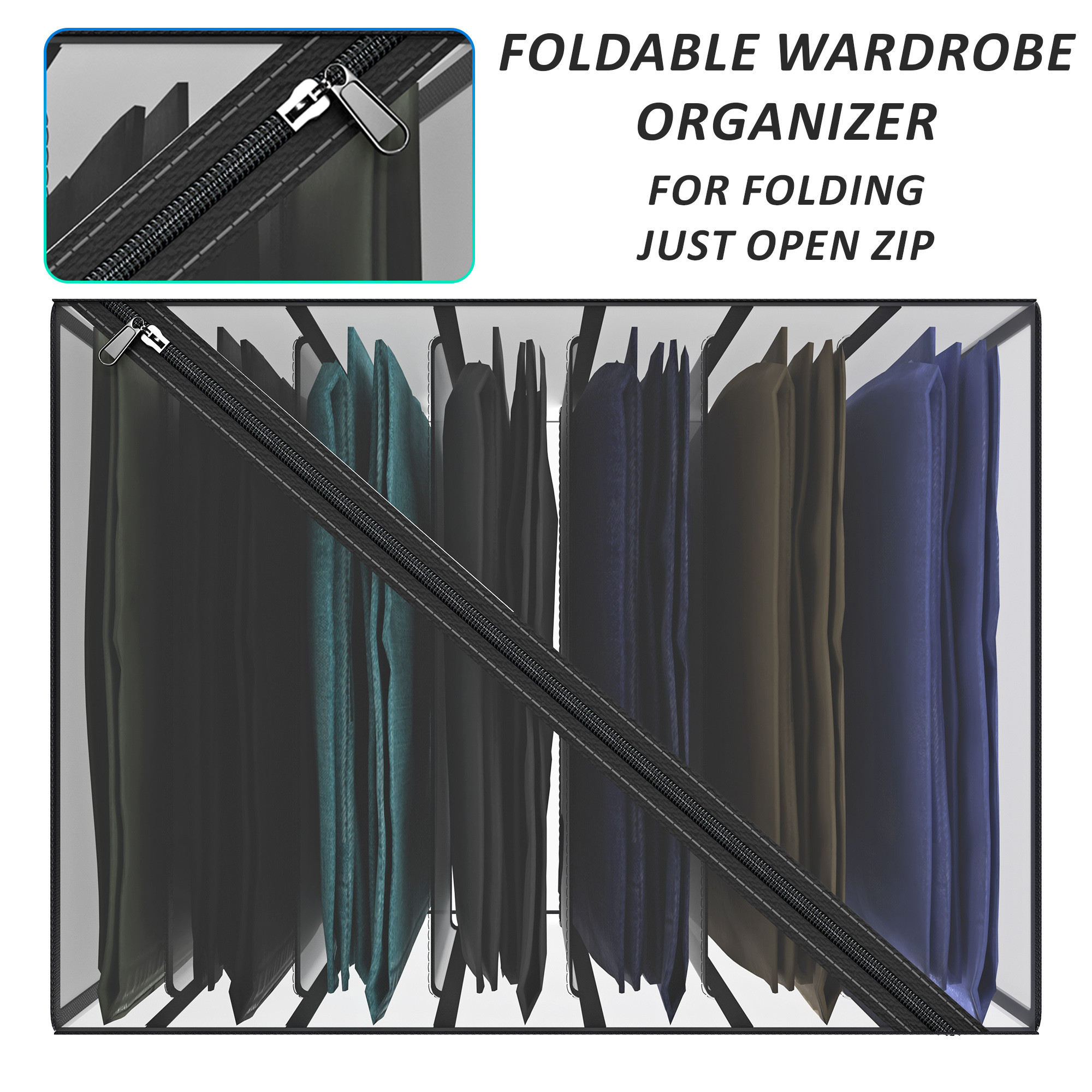 Kuber Industries Cloth Organizer  Wardrobe Organizer  7 Grids Storage Box for Jeans-Trousers-Shirts  PVC Foldable Drawer Organizer  Almirah Organizer  Transparent 40 mm  Black