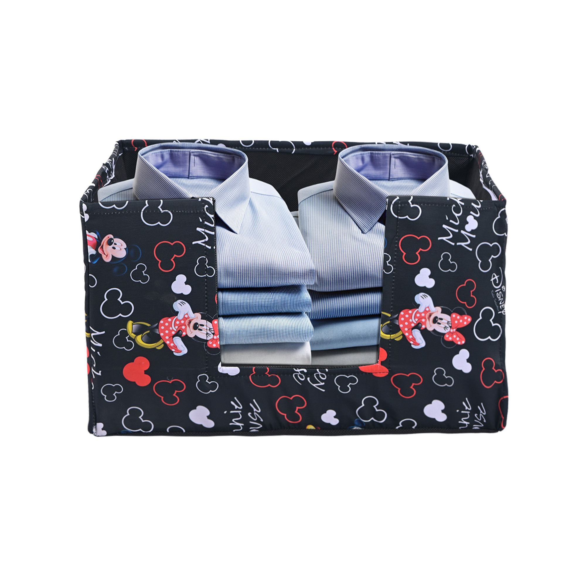 Kuber Industries Cloth Organizer for Storage Wardrobe  Closet Storage Organizer with Handle  Drawer Saree Box Organiser with Handle  Folding Storage Box for Clothes  Disney Mickey  Black
