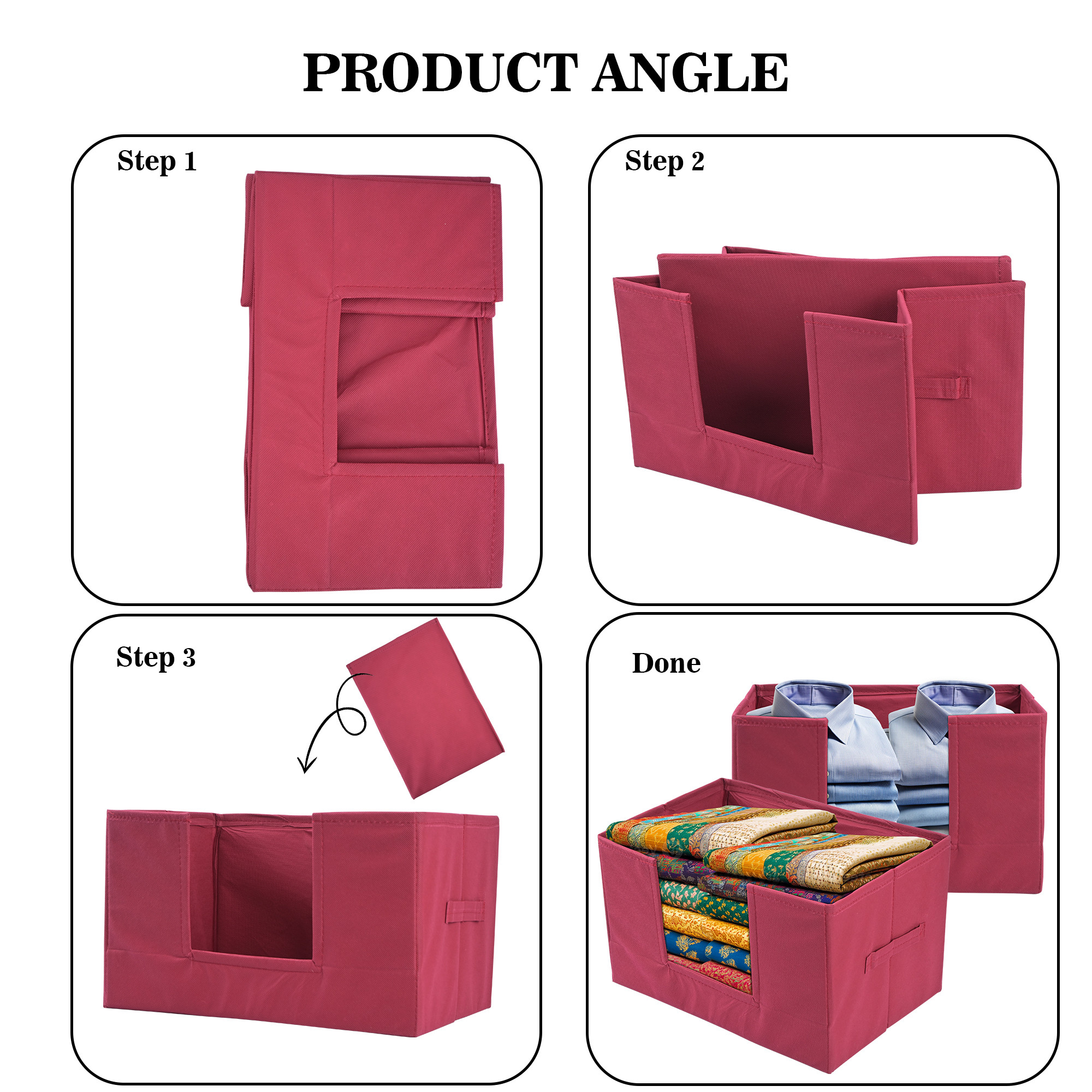 Kuber Industries Cloth Organizer for Storage Wardrobe  Closet Storage Organizer with Handle  Drawer Saree Box Organiser with Handle  Folding Storage Box for Clothes  Plain  Maroon