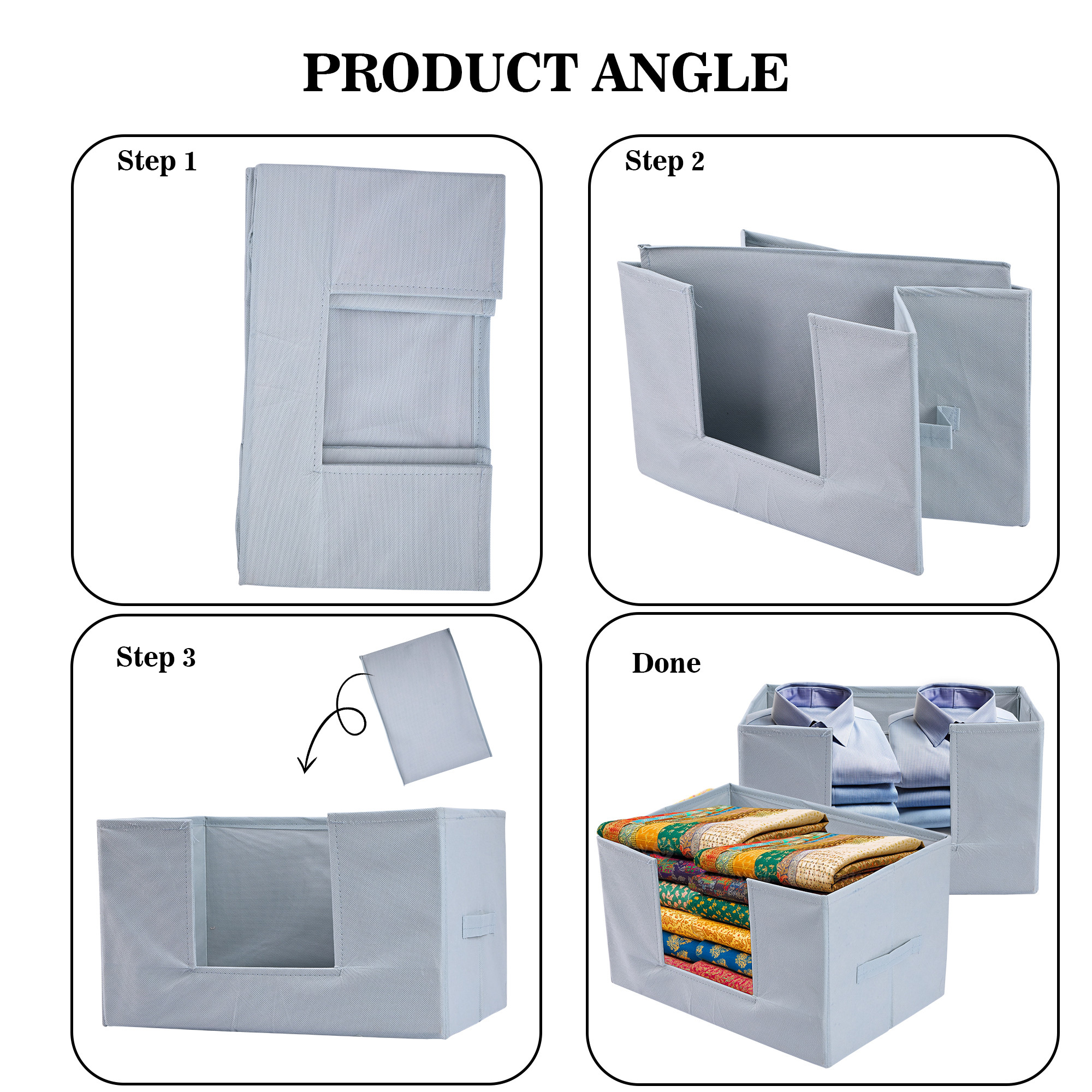 Kuber Industries Cloth Organizer for Storage Wardrobe  Closet Storage Organizer with Handle  Drawer Saree Box Organiser with Handle  Folding Storage Box for Clothes  Plain  Grey