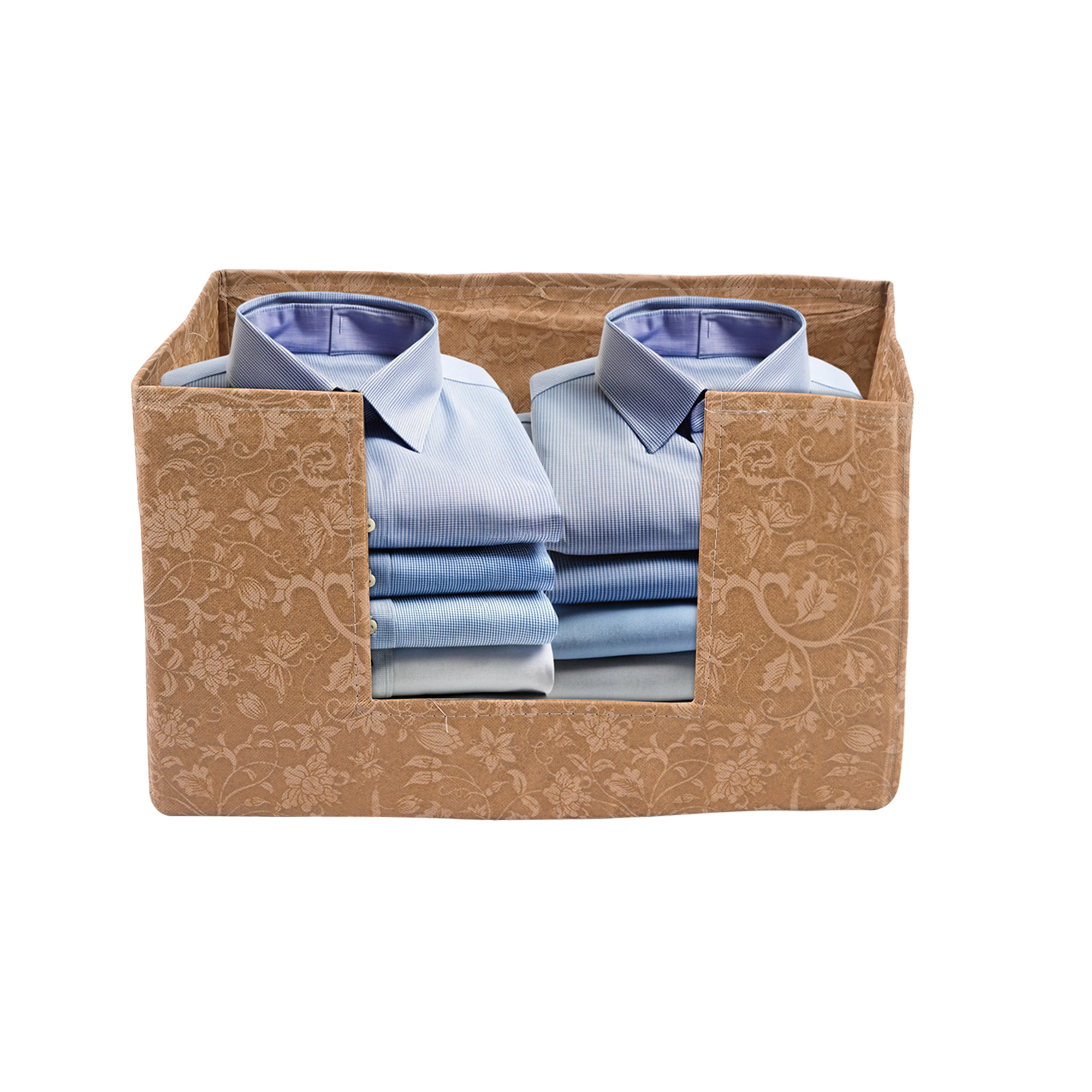 Kuber Industries Cloth Organizer for Storage Wardrobe  Closet Storage Organizer with Handle  Drawer Saree Box Organiser with Handle  Folding Storage Box for Clothes  New Flower  Beige