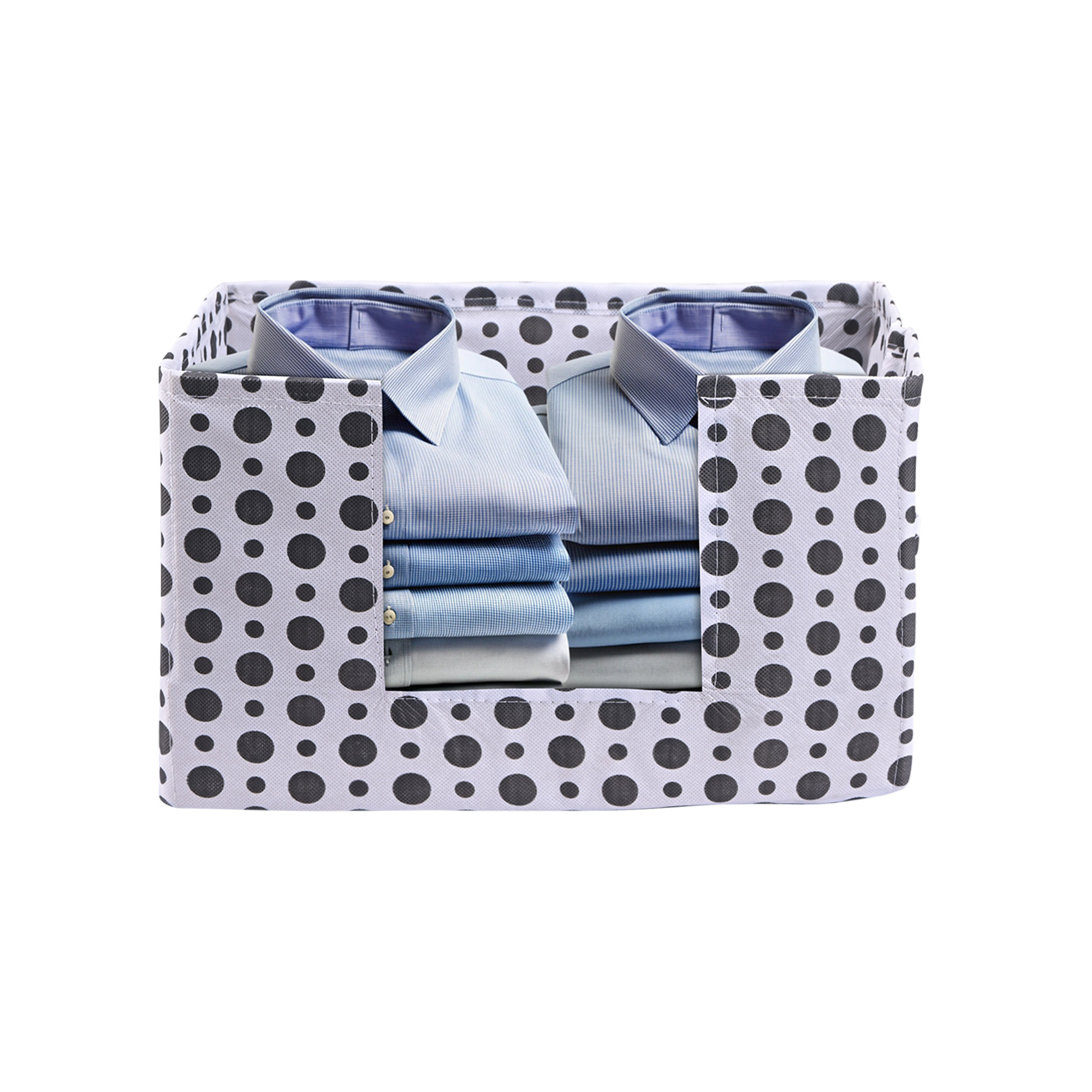 Kuber Industries Cloth Organizer for Storage Wardrobe  Closet Storage Organizer with Handle  Drawer Saree Box Organiser with Handle  Folding Storage Box for Clothes  Polka Dot  White