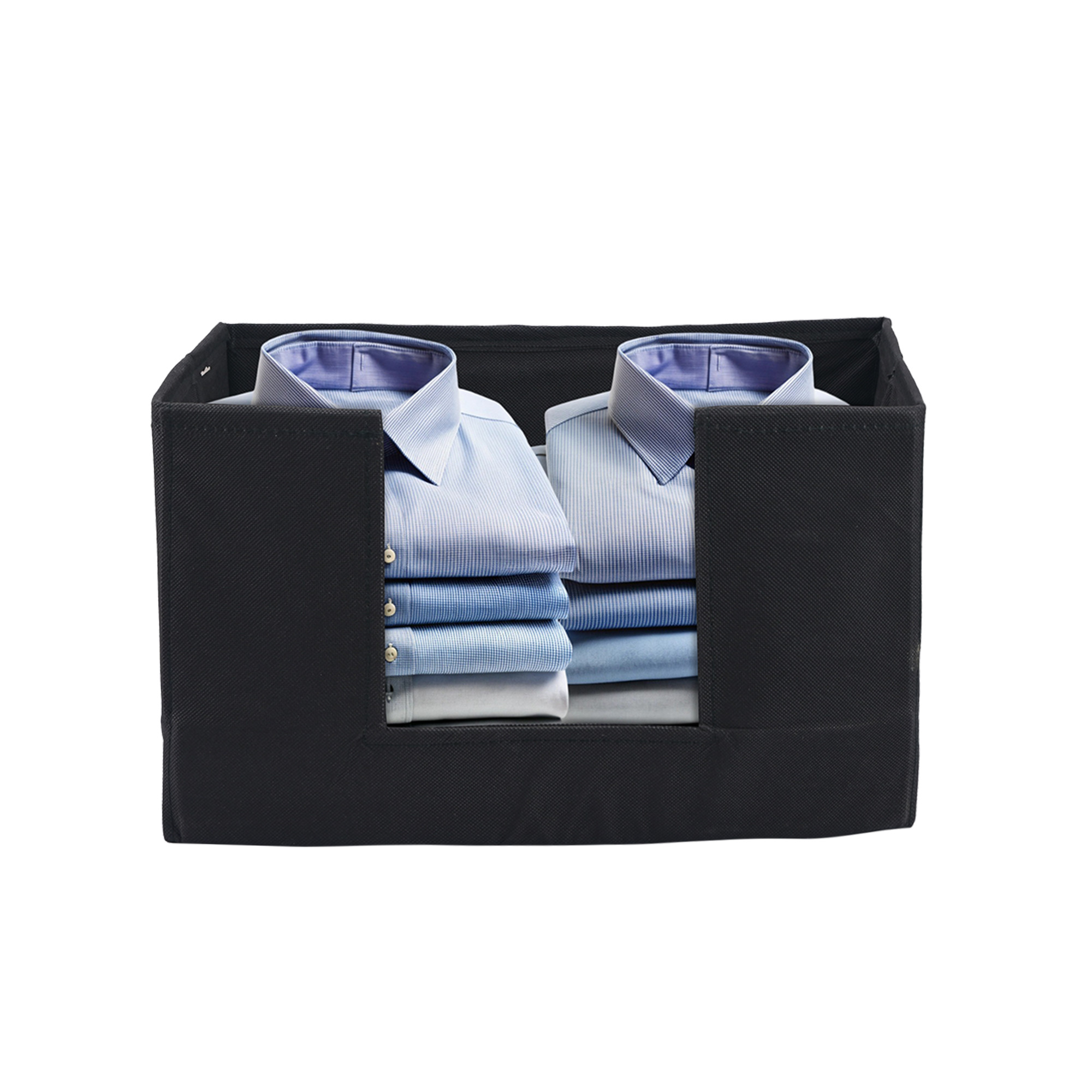 Kuber Industries Cloth Organizer for Storage Wardrobe  Closet Storage Organizer with Handle  Drawer Saree Box Organiser with Handle  Folding Storage Box for Clothes Shirt  Plain  Black