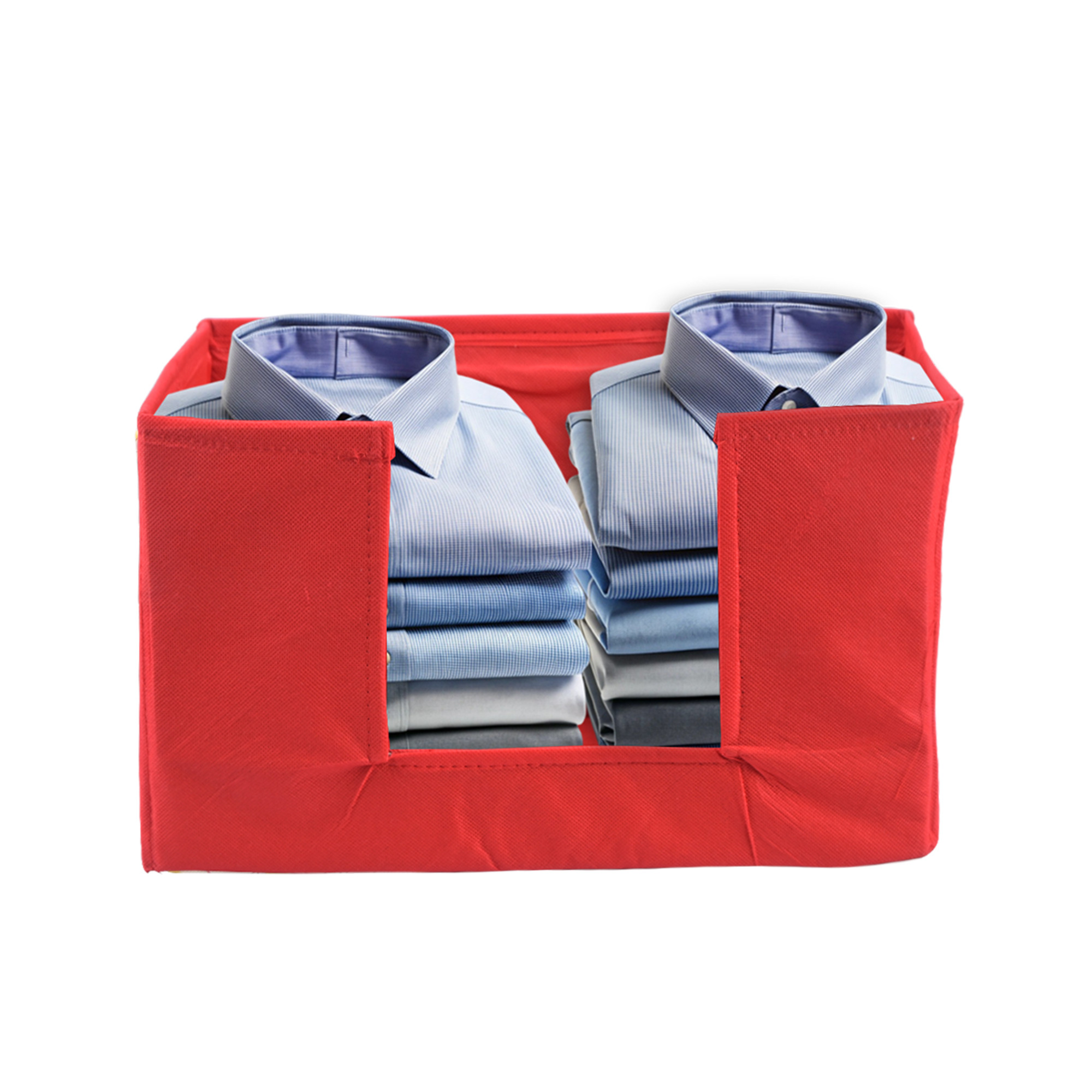 Kuber Industries Cloth Organizer for Storage Wardrobe  Closet Storage Organizer with Handle  Drawer Saree Box Organiser with Handle  Folding Storage Box for Clothes Shirt  Plain  Red