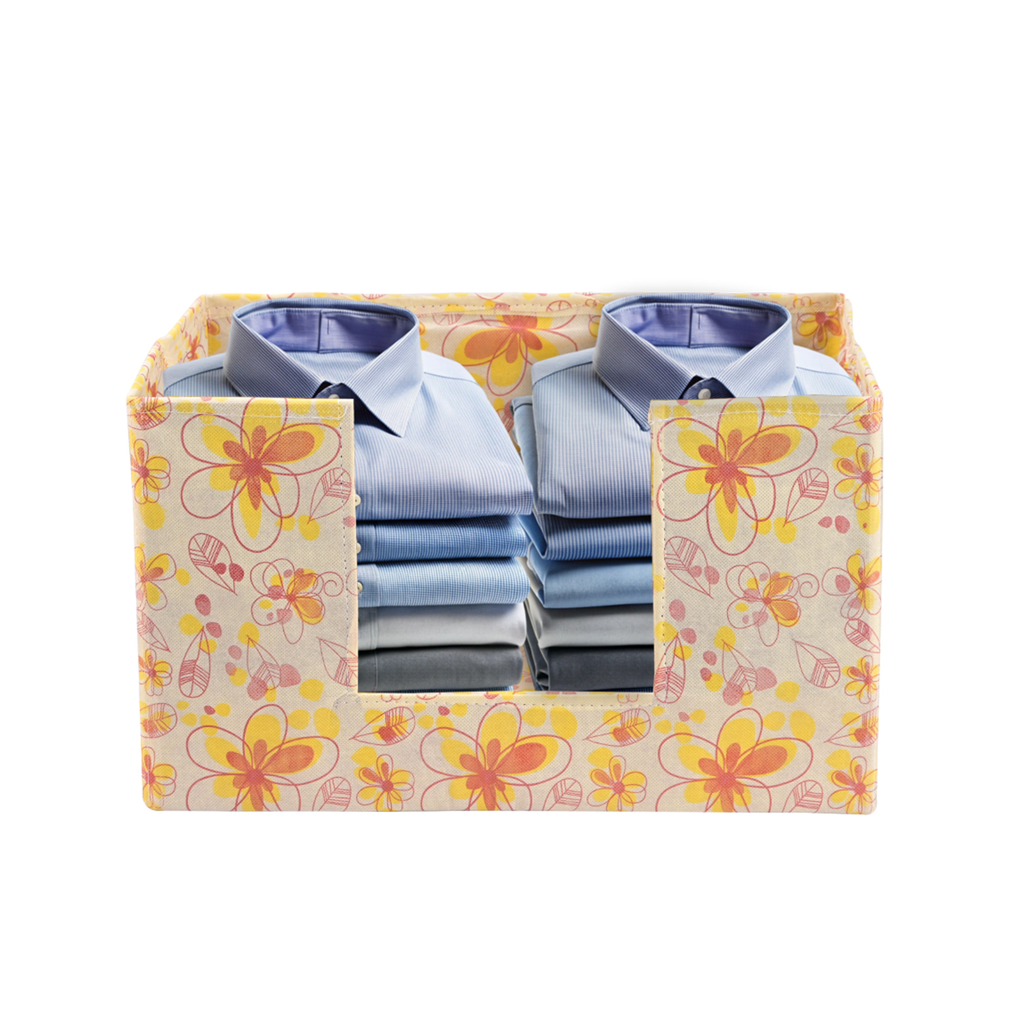 Kuber Industries Cloth Organizer for Storage Wardrobe  Closet Storage Organizer with Handle  Drawer Saree Box Organiser with Handle  Folding Storage Box for Shirt  Red Flower  Cream