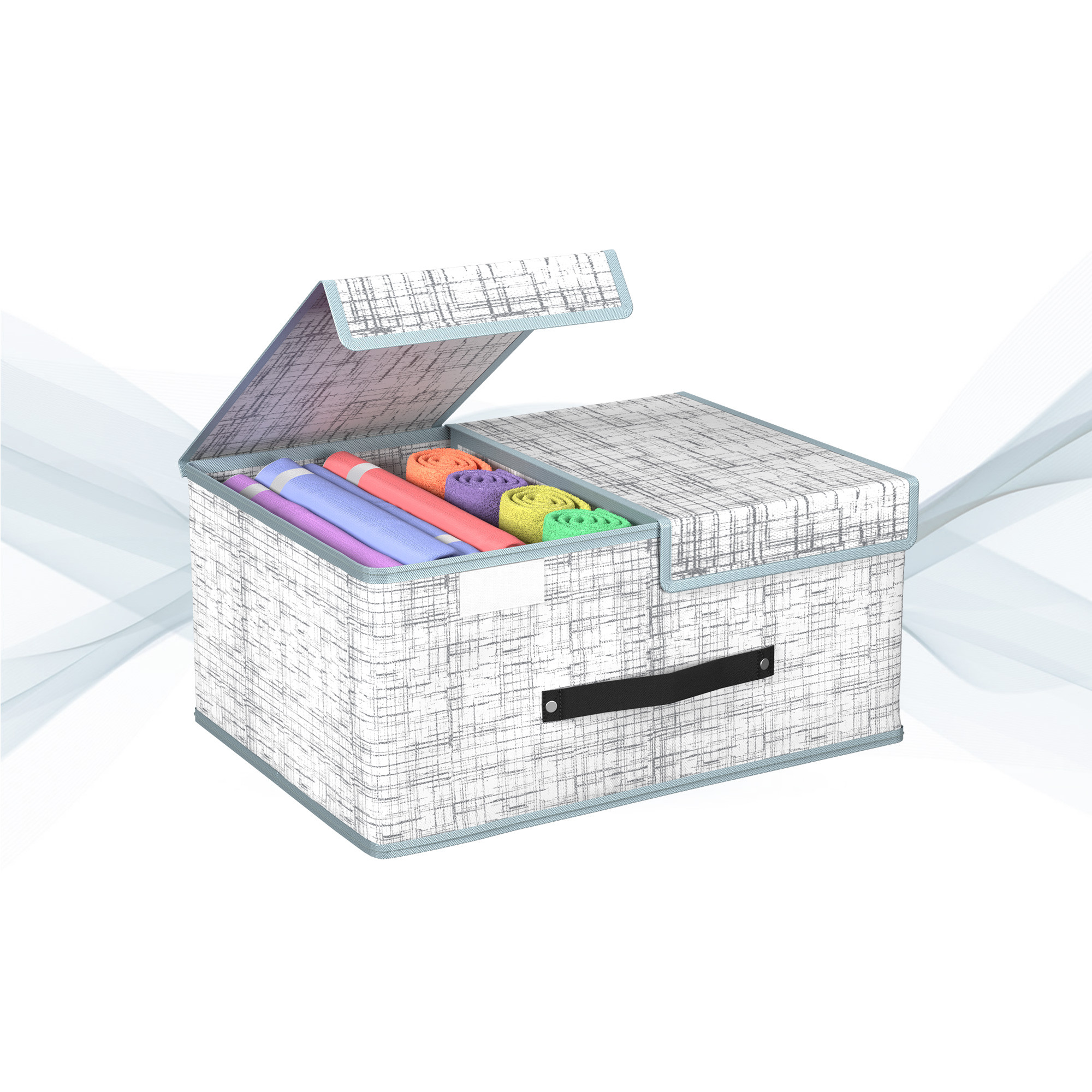 Kuber Industries Cloth Organizer for Wardrobe Small Foldable Storage Box with Double Lid  Drawer Organiser  Jute Print  Grey