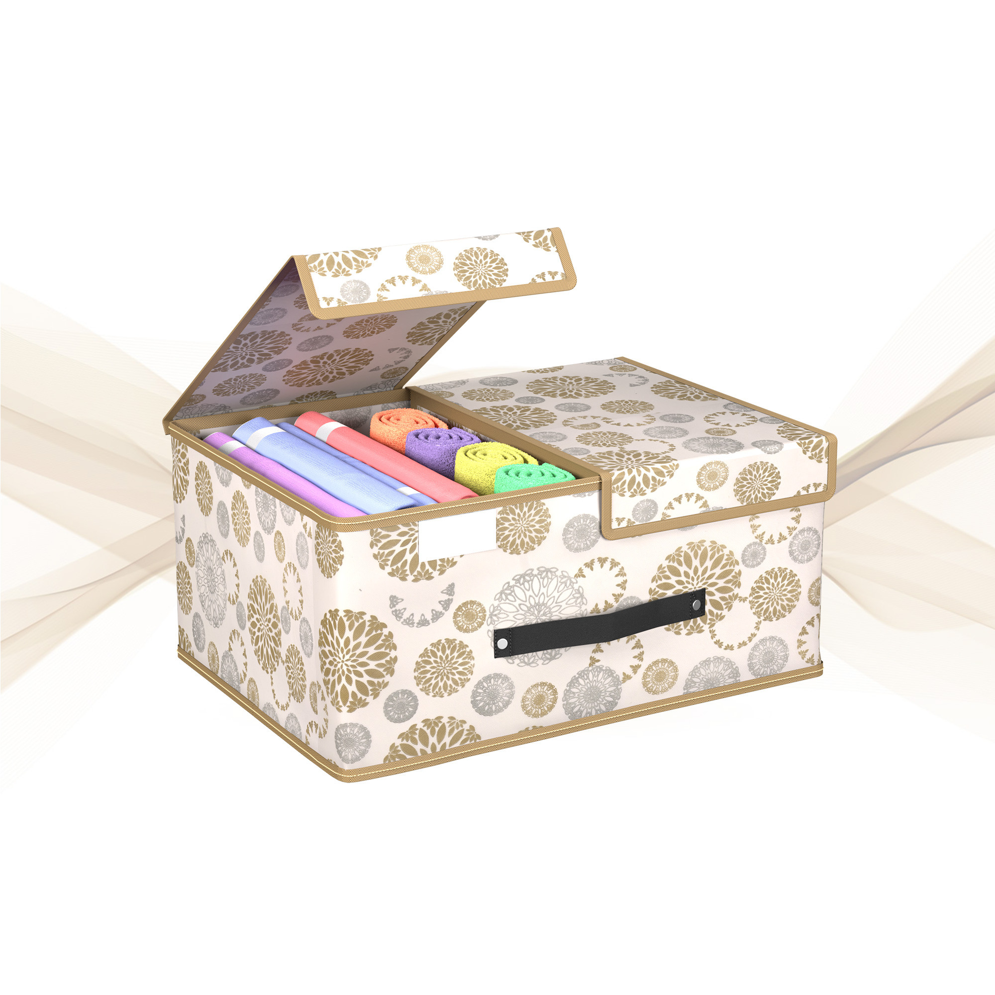 Kuber Industries Cloth Organizer for Wardrobe Small Foldable Storage Box with Double Lid  Drawer Organiser  Gola Print  White