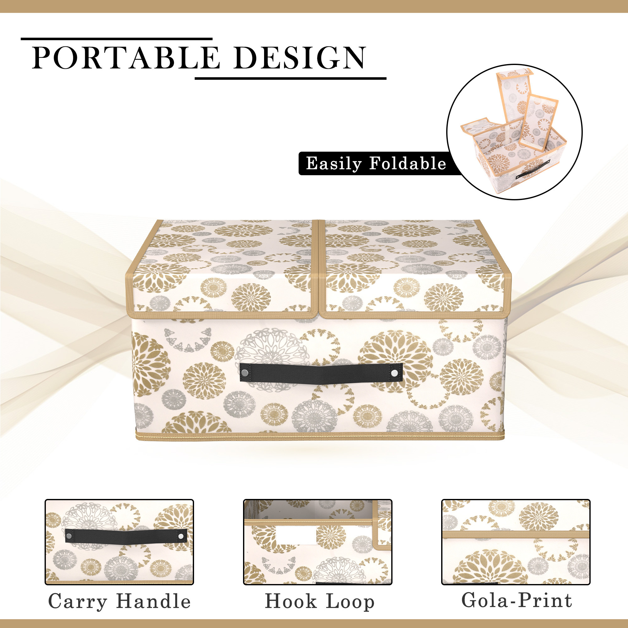 Kuber Industries Cloth Organizer for Wardrobe Small Foldable Storage Box with Double Lid  Drawer Organiser  Gola Print  White