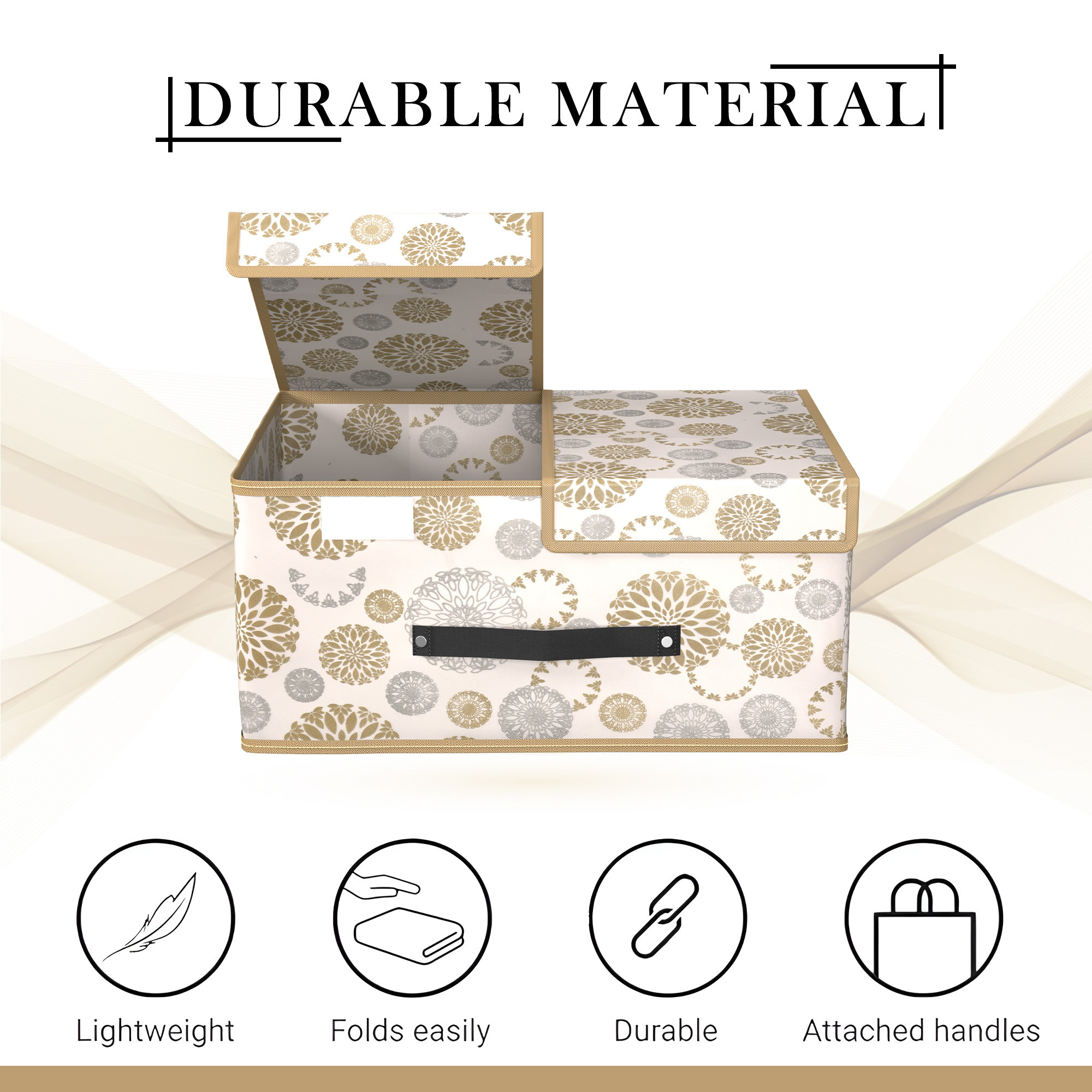 Kuber Industries Cloth Organizer for Wardrobe Small Foldable Storage Box with Double Lid  Drawer Organiser  Gola Print  White