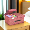 Cloth Organizer for Wardrobe (Small) Foldable Storage Box with Double Lid | Drawer Organiser | Golden-Print | Maroon