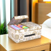 Cloth Organizer for Wardrobe (Small) Foldable Storage Box with Double Lid | Drawer Organiser | Gola Print | White