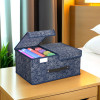 Cloth Organizer for Wardrobe (Small) Foldable Storage Box with Double Lid | Drawer Organiser | Flower | Navy Blue