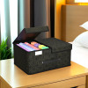 Cloth Organizer for Wardrobe (Small) Foldable Storage Box with Double Lid | Drawer Organiser | Golden Dot | Black