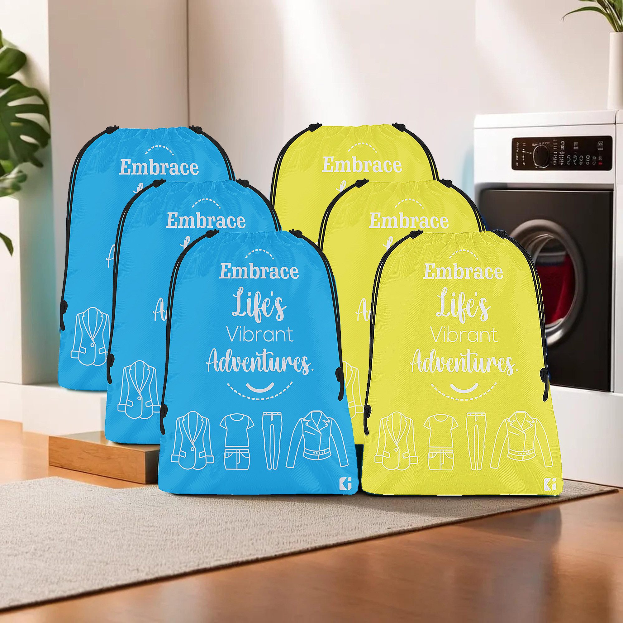 Kuber Industries Cloth Storage Bag | Storage Organizer | Travel Cloth Carrying Bag | Garments Cover for Laundry | Travel Storage Organizer for Clothing | Medium | Yellow & Sky Blue