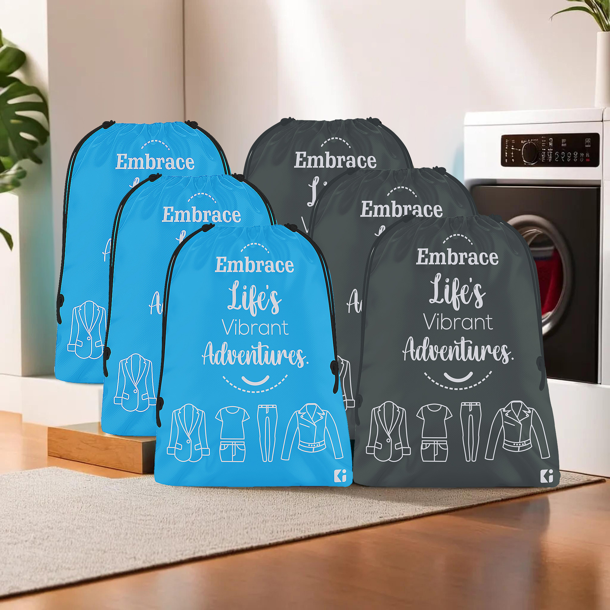 Kuber Industries Cloth Storage Bag | Storage Organizer | Travel Cloth Carrying Bag | Garments Cover for Laundry | Travel Storage Organizer for Clothing | Medium | Sky Blue & Gray