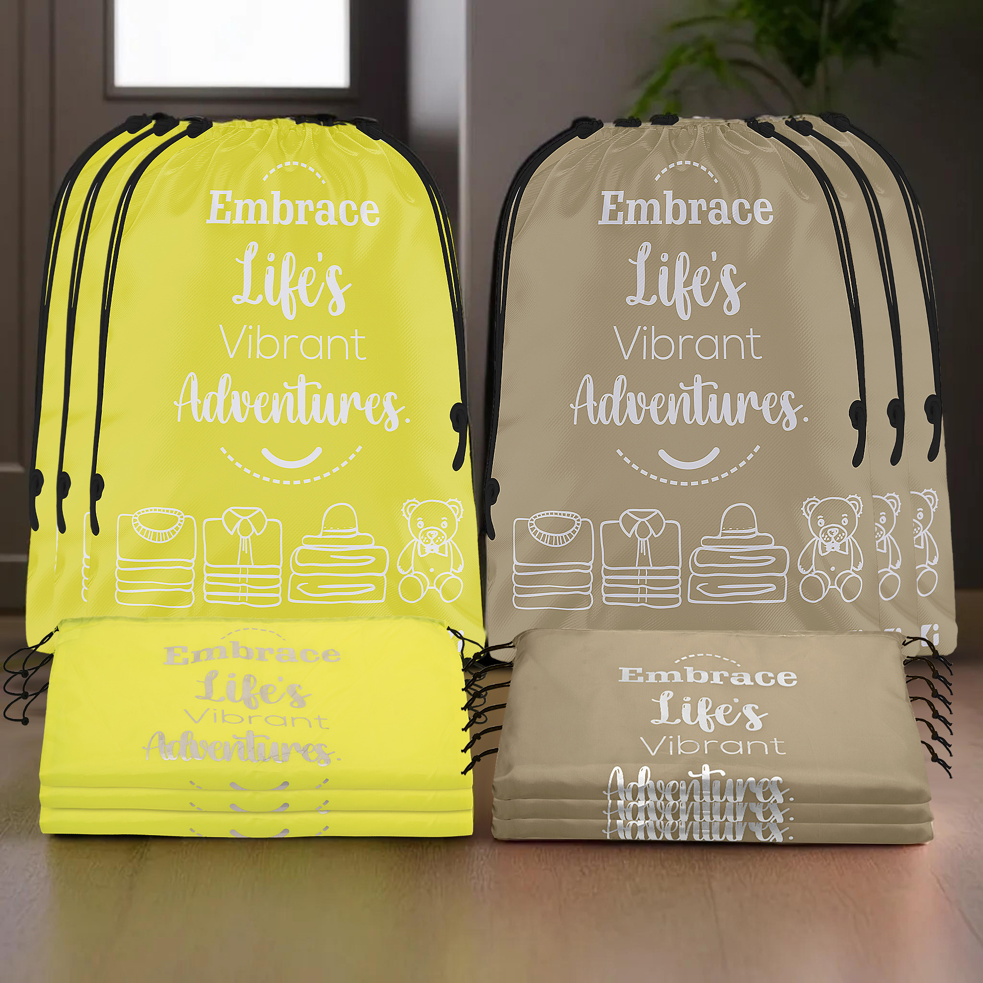 Kuber Industries Cloth Storage Bag | Storage Organizer | Travel Cloth Carrying Bag | Garments Cover for Laundry | Travel Storage Organizer for Clothing | Large | Yellow & Brown