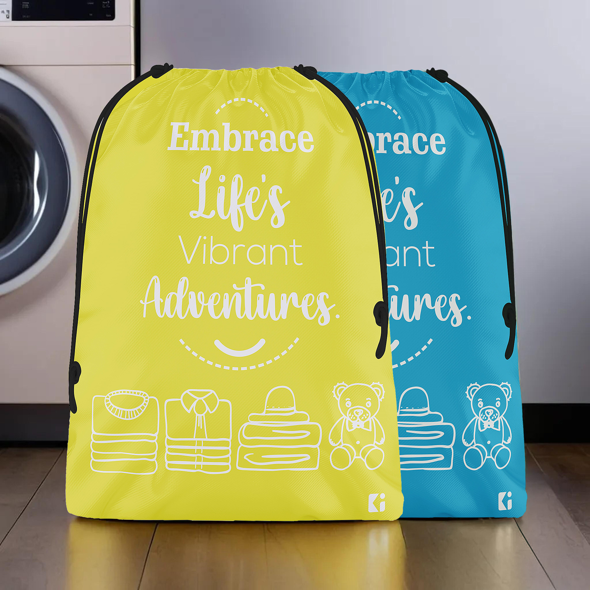 Kuber Industries Cloth Storage Bag | Storage Organizer | Travel Cloth Carrying Bag | Garments Cover for Laundry | Travel Storage Organizer for Clothing | Large | Yellow & Sky Blue
