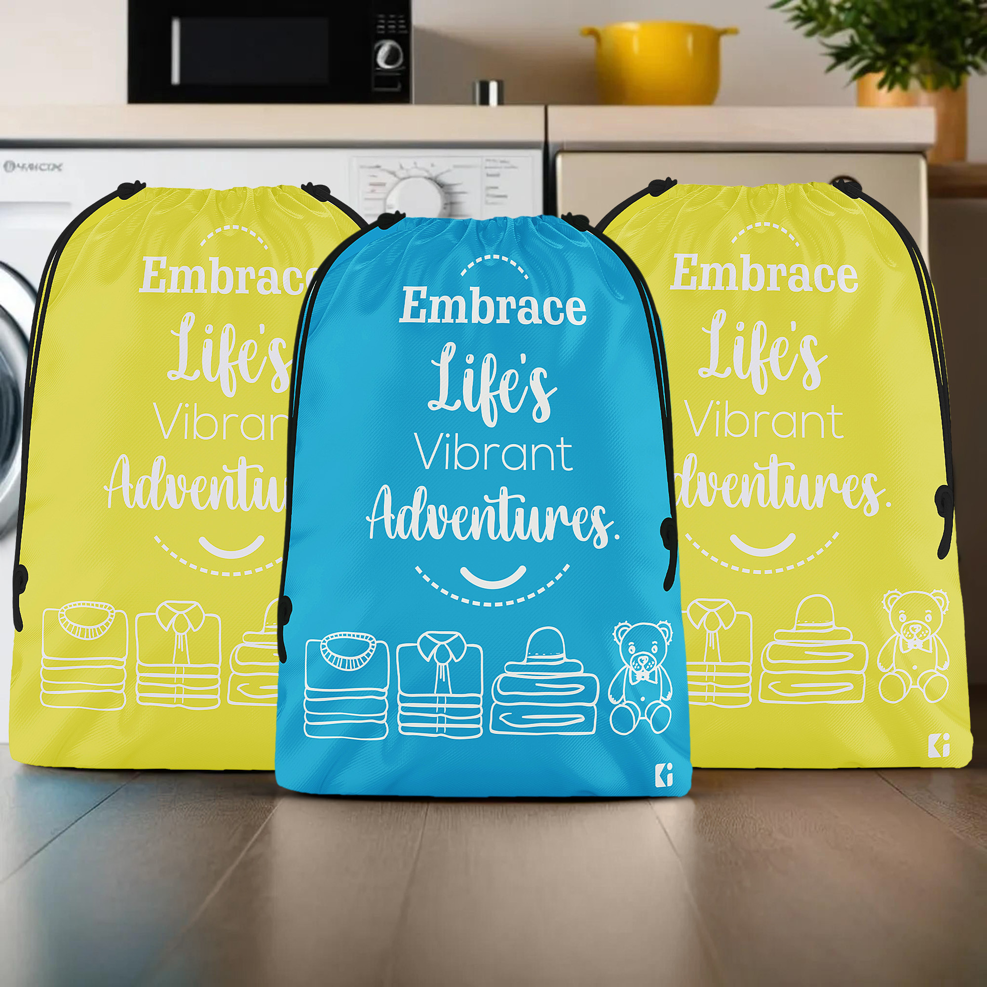 Kuber Industries Cloth Storage Bag | Storage Organizer | Travel Cloth Carrying Bag | Garments Cover for Laundry | Travel Storage Organizer for Clothing | Large | Yellow & Sky Blue