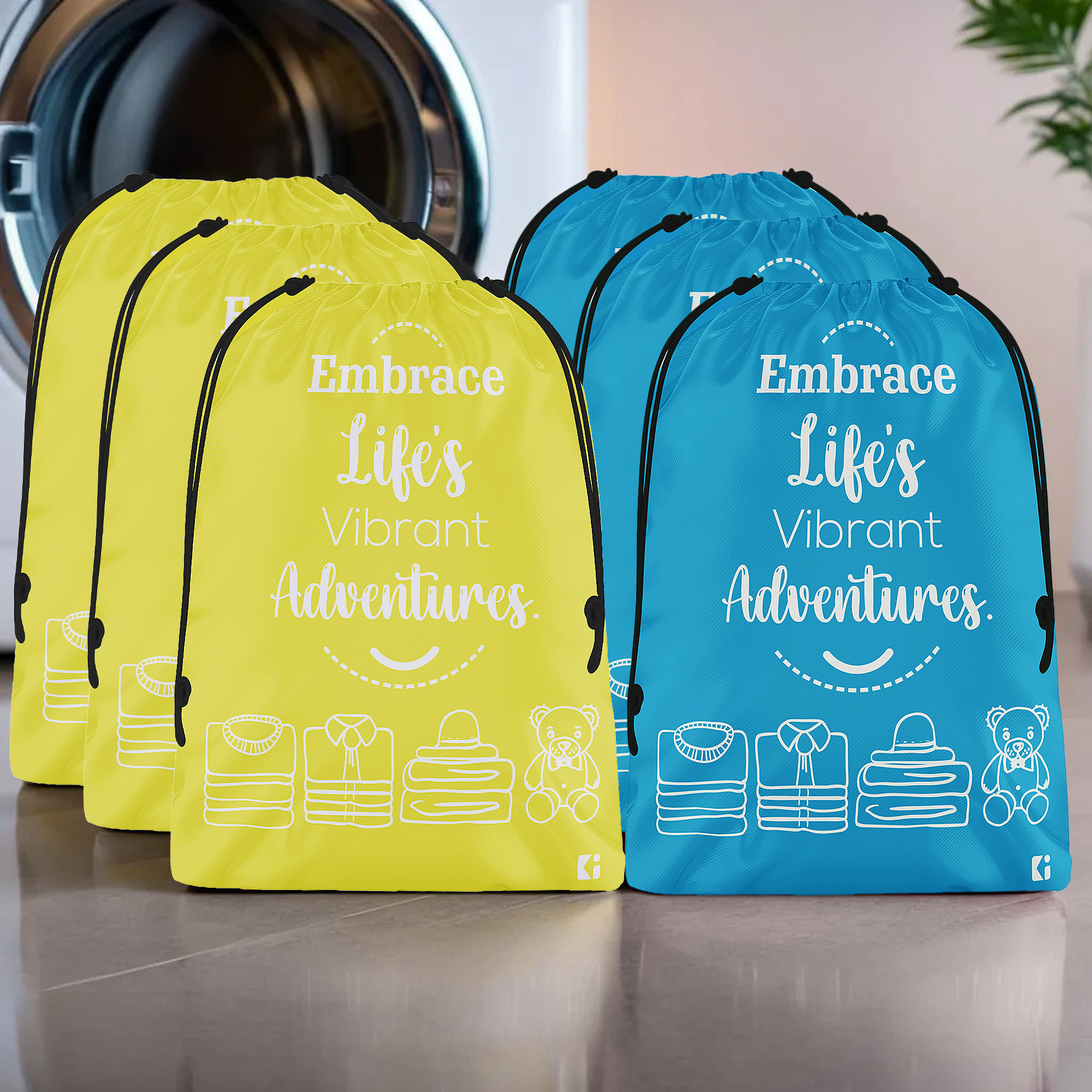 Kuber Industries Cloth Storage Bag | Storage Organizer | Travel Cloth Carrying Bag | Garments Cover for Laundry | Travel Storage Organizer for Clothing | Large | Yellow & Sky Blue