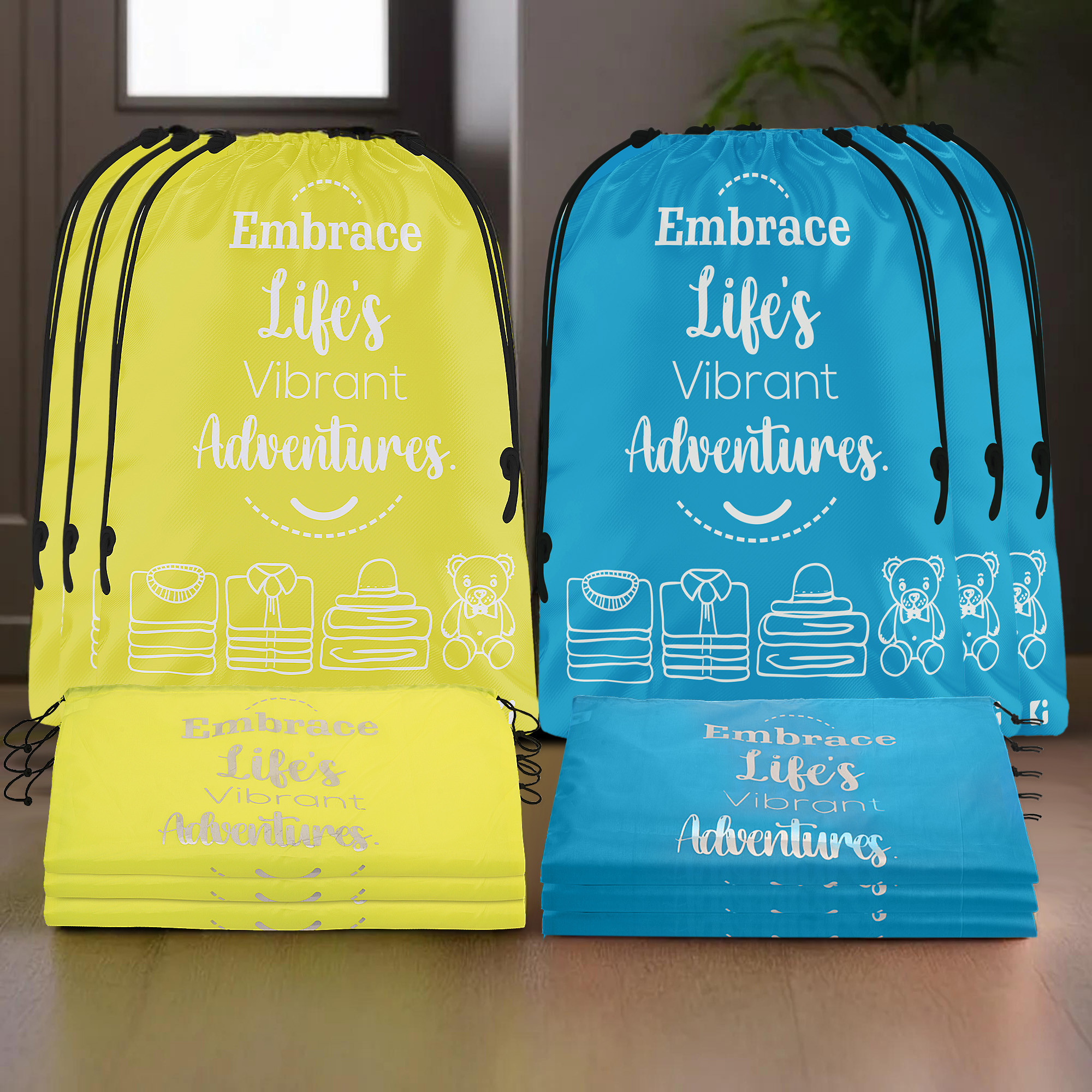 Kuber Industries Cloth Storage Bag | Storage Organizer | Travel Cloth Carrying Bag | Garments Cover for Laundry | Travel Storage Organizer for Clothing | Large | Yellow & Sky Blue