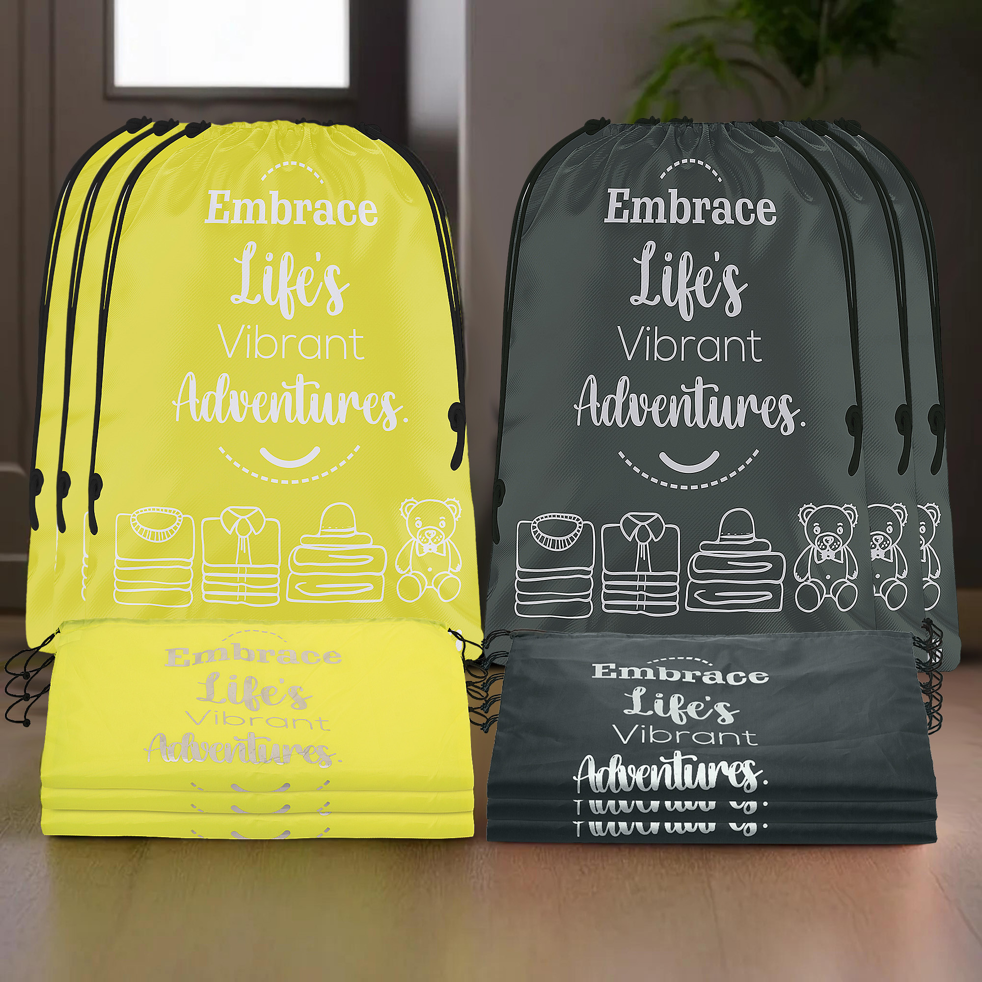 Kuber Industries Cloth Storage Bag | Storage Organizer | Travel Cloth Carrying Bag | Garments Cover for Laundry | Travel Storage Organizer for Clothing | Large | Yellow & Gray