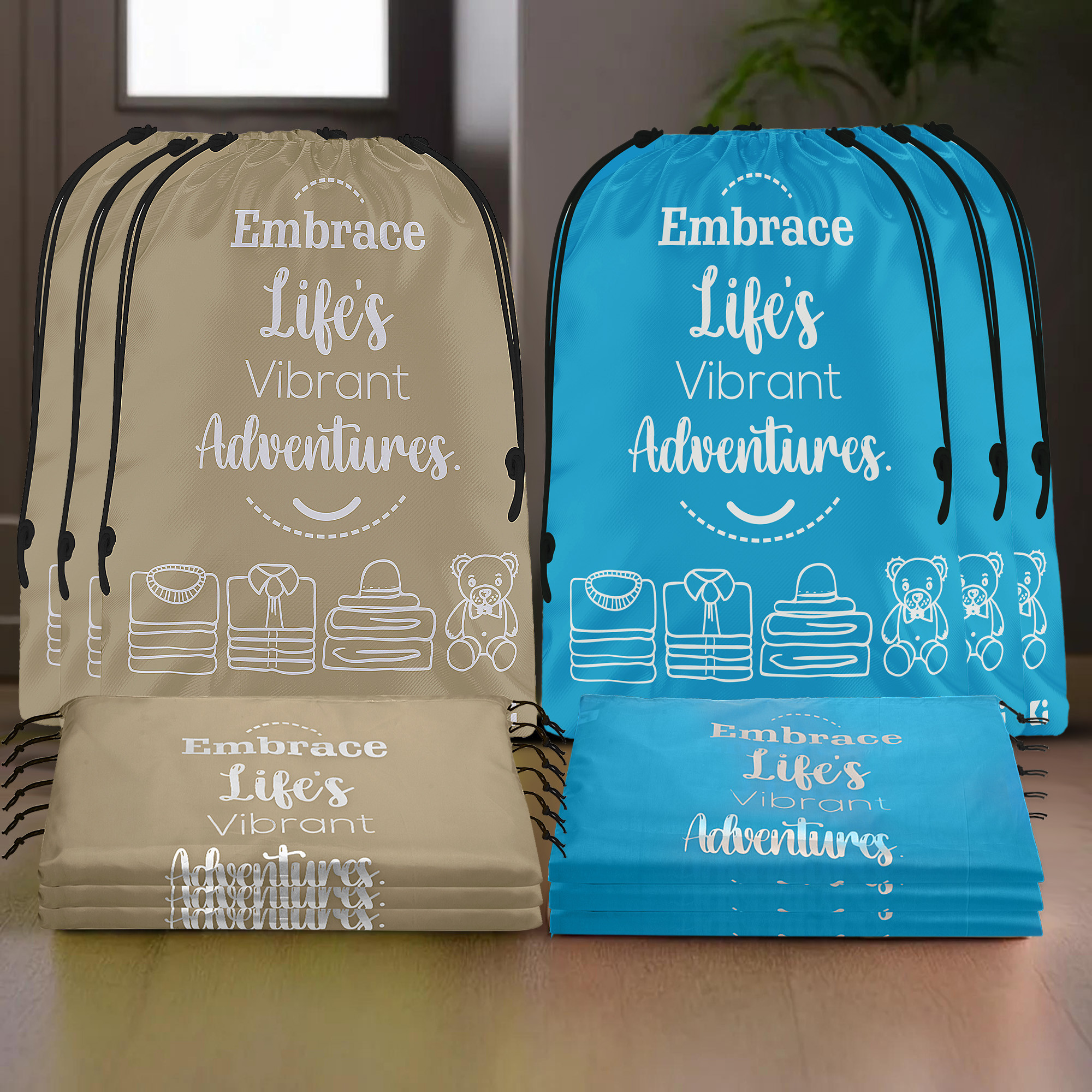 Kuber Industries Cloth Storage Bag | Storage Organizer | Travel Cloth Carrying Bag | Garments Cover for Laundry | Travel Storage Organizer for Clothing | Large | Brown & Sky Blue